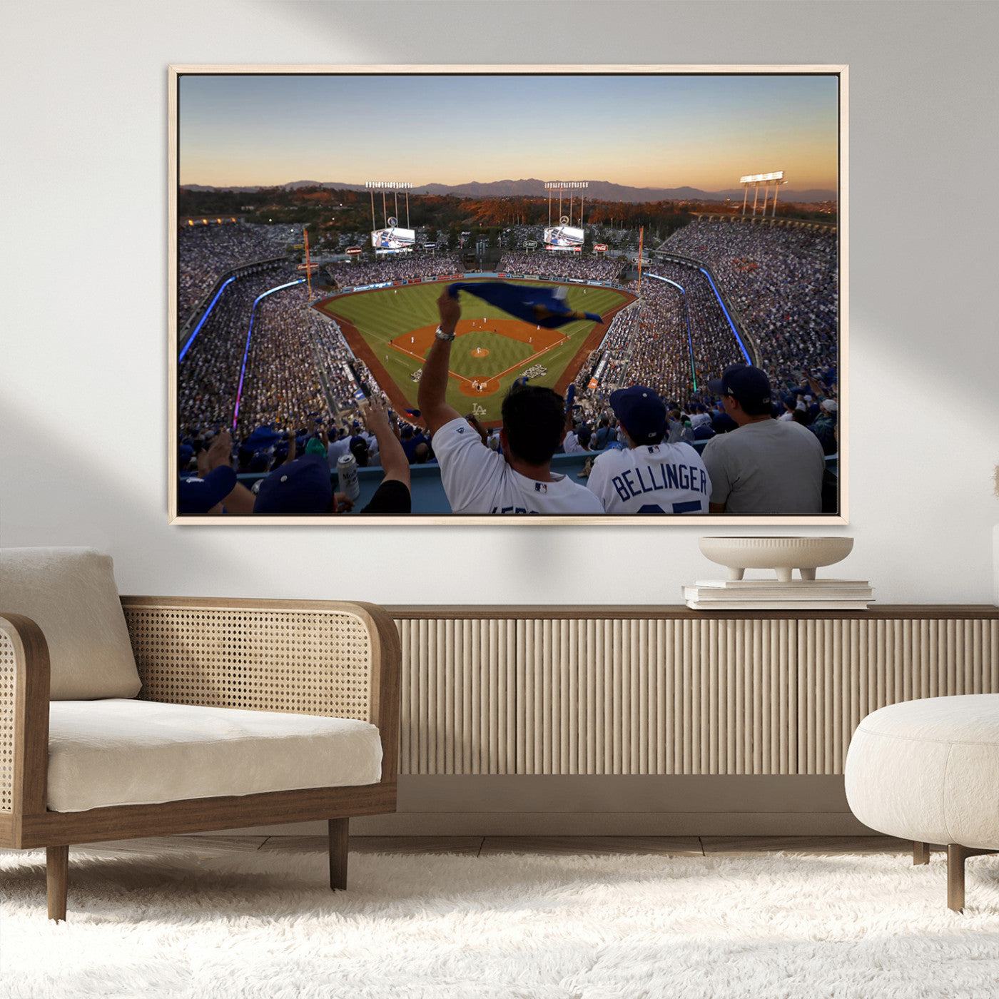 MGV-FC-36X24 - Dodger Stadium Sunset Game Triple Canvas Wall Art - Los Angeles Dodgers MLB Match