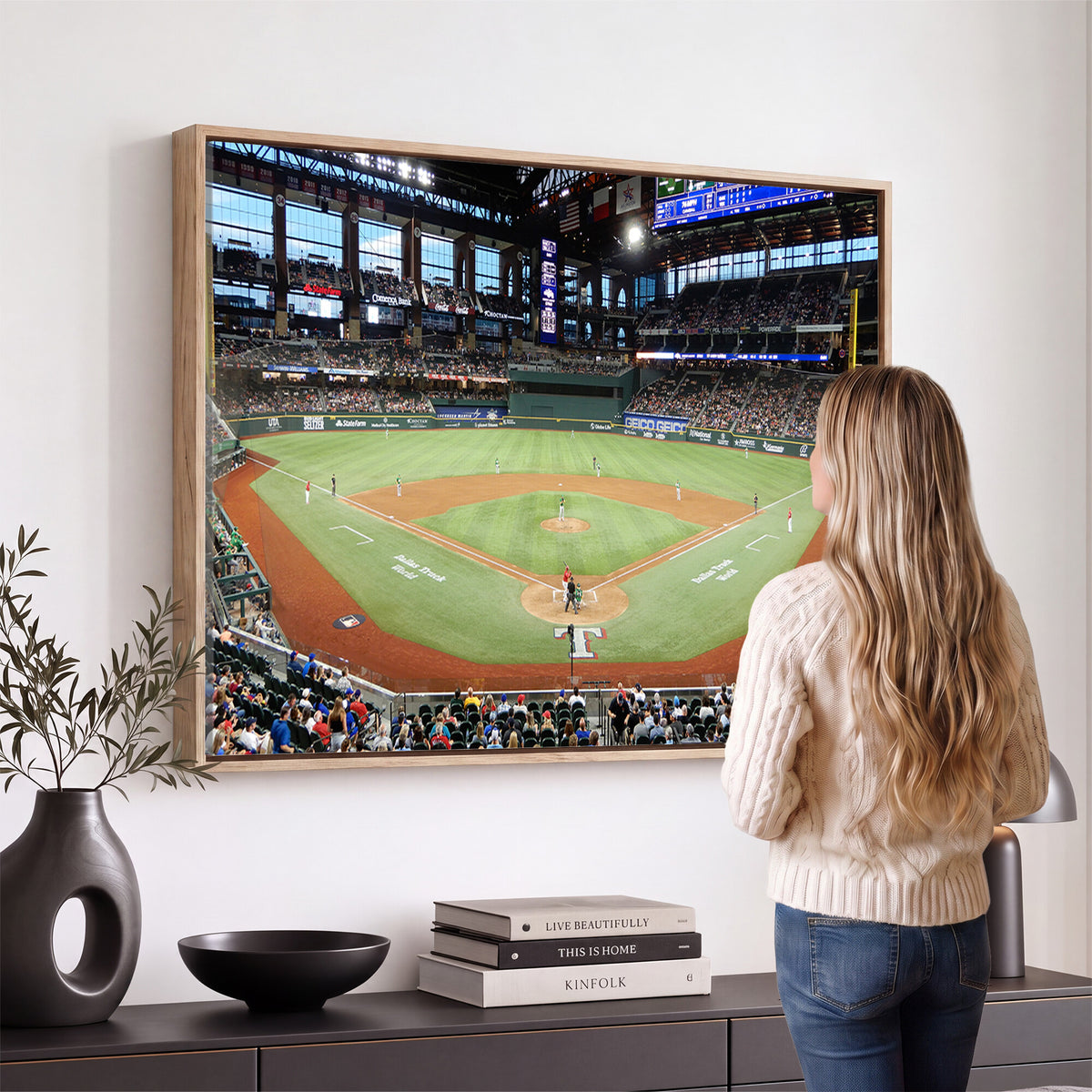 78468-MGV-CV-36X24 - Texas Rangers Baseball Team Print, Arlington Globe Life Field Stadium Wall Art