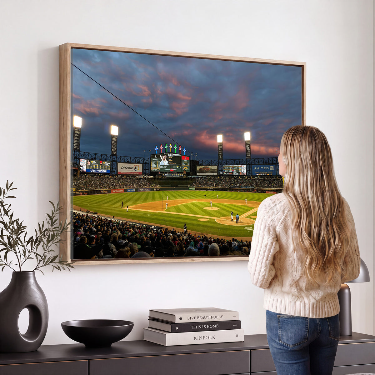 96063-MGV-CV-36X24 - Chicago White Sox Baseball Team Print Canvas, Guaranteed Rate Field, Framed and Ready to Hang