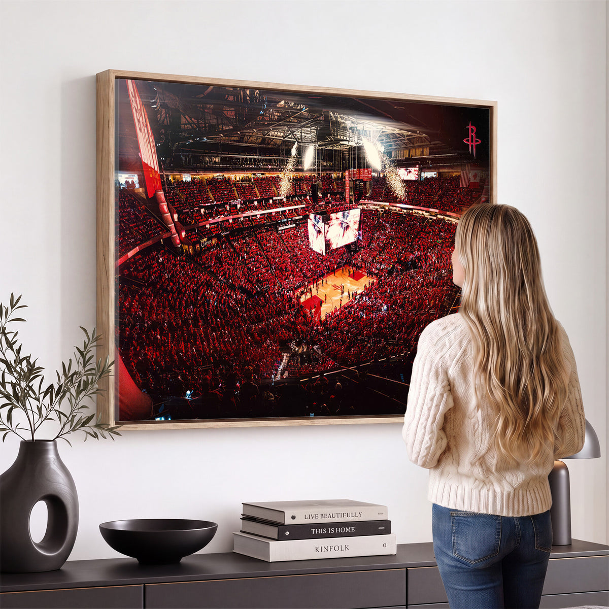 91527-MGV-CV-36X24 - Houston Rockets Basketball Team Print Canvas, Houston Toyota Center Arena Wall Art