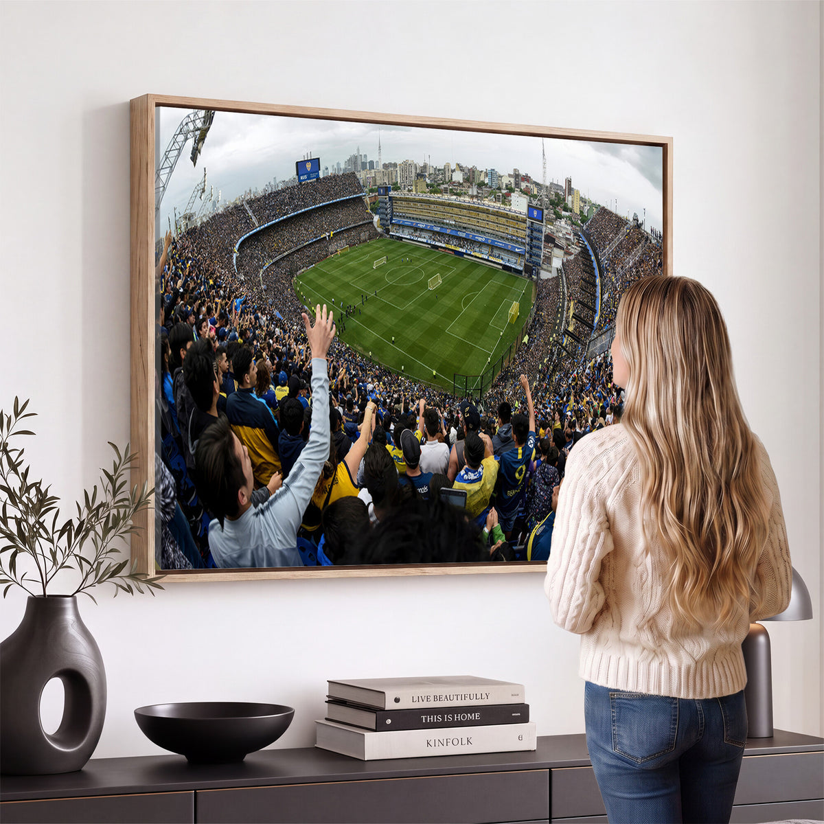 23173-MGV-CV-36X24 - Boca Juniors Soccer Team Print, Buenos Aires Bombonera, Framed and Ready to Hang