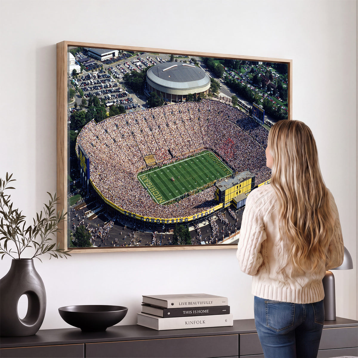 27314-MGV-CV-36X24 - Michigan Wolverines Football Team Print, Ann Arbor Michigan Stadium Wall Art