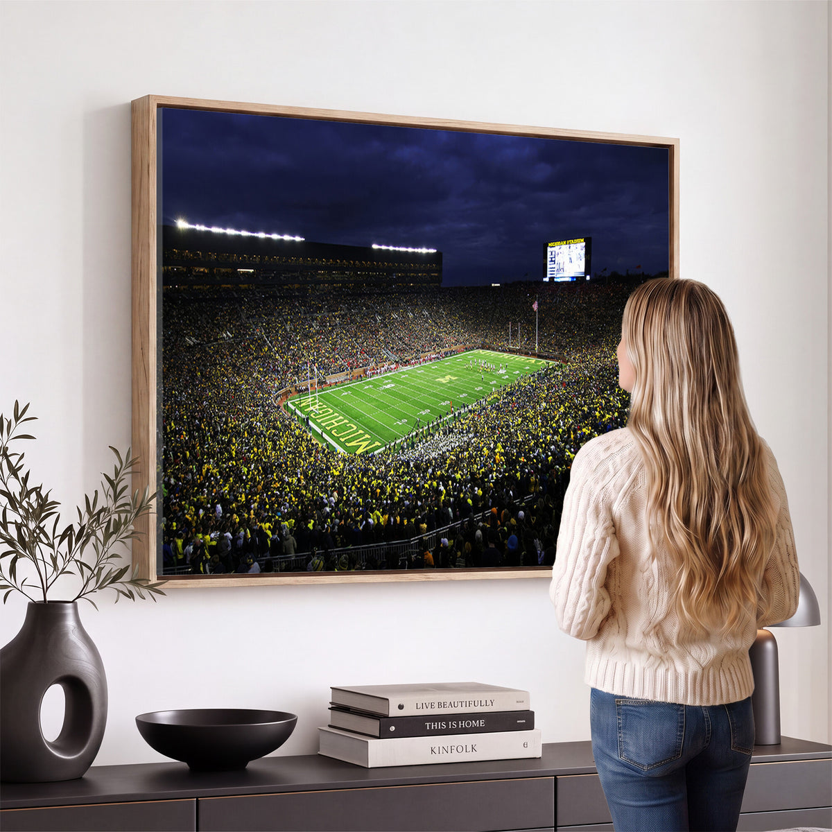 15448-MGV-CV-36X24 - Michigan Wolverines Football Canvas Wall Decor, Football Team Print, Ann Arbor Michigan Stadium