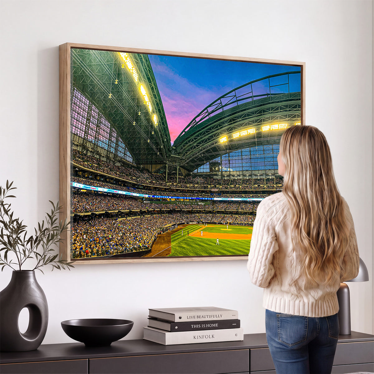 17006-MGV-CV-36X24 - Milwaukee Brewers Baseball Team Print Canvas, American Family Field Stadium Wall Art