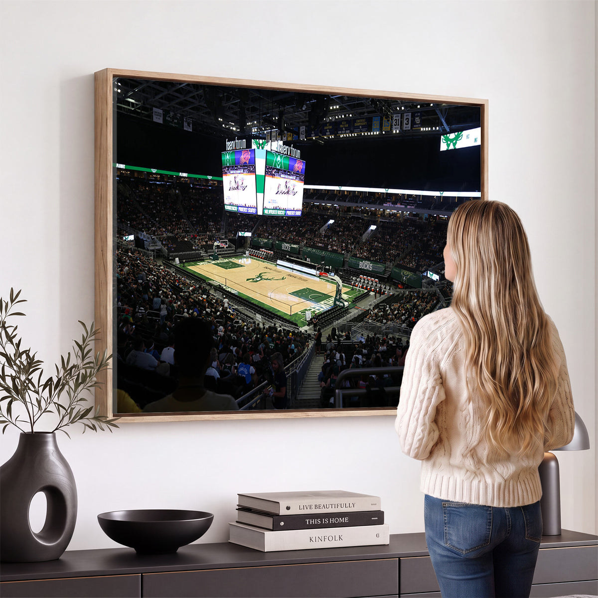69882-MGV-CV-36X24 - Milwaukee Bucks Basketball Print, Fiserv Forum Stadium Wall Art