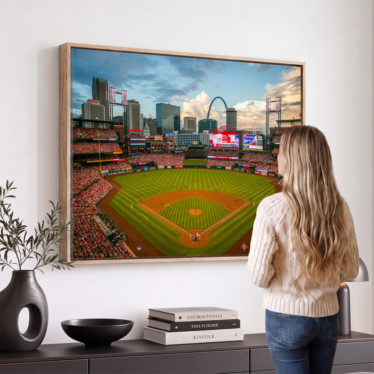 34054-MGV-CV-36X24 - St. Louis Cardinals Baseball Team Print, Busch Stadium Wall Art, Framed and Ready to Hang