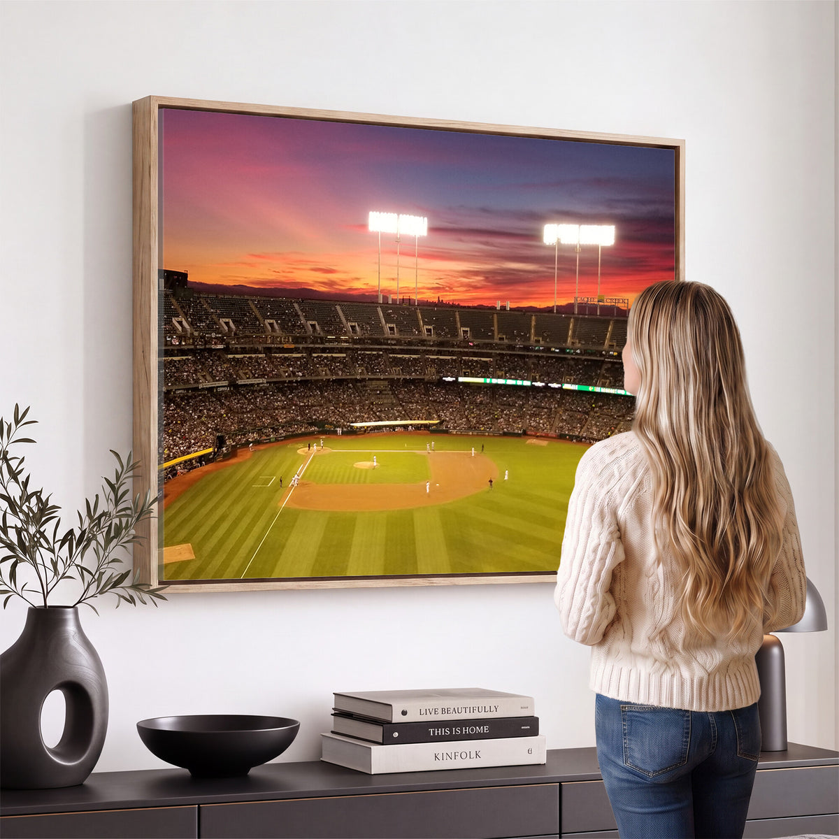 73718-MGV-CV-36X24 - Oakland Athletics Baseball Team Print, Oakland Coliseum