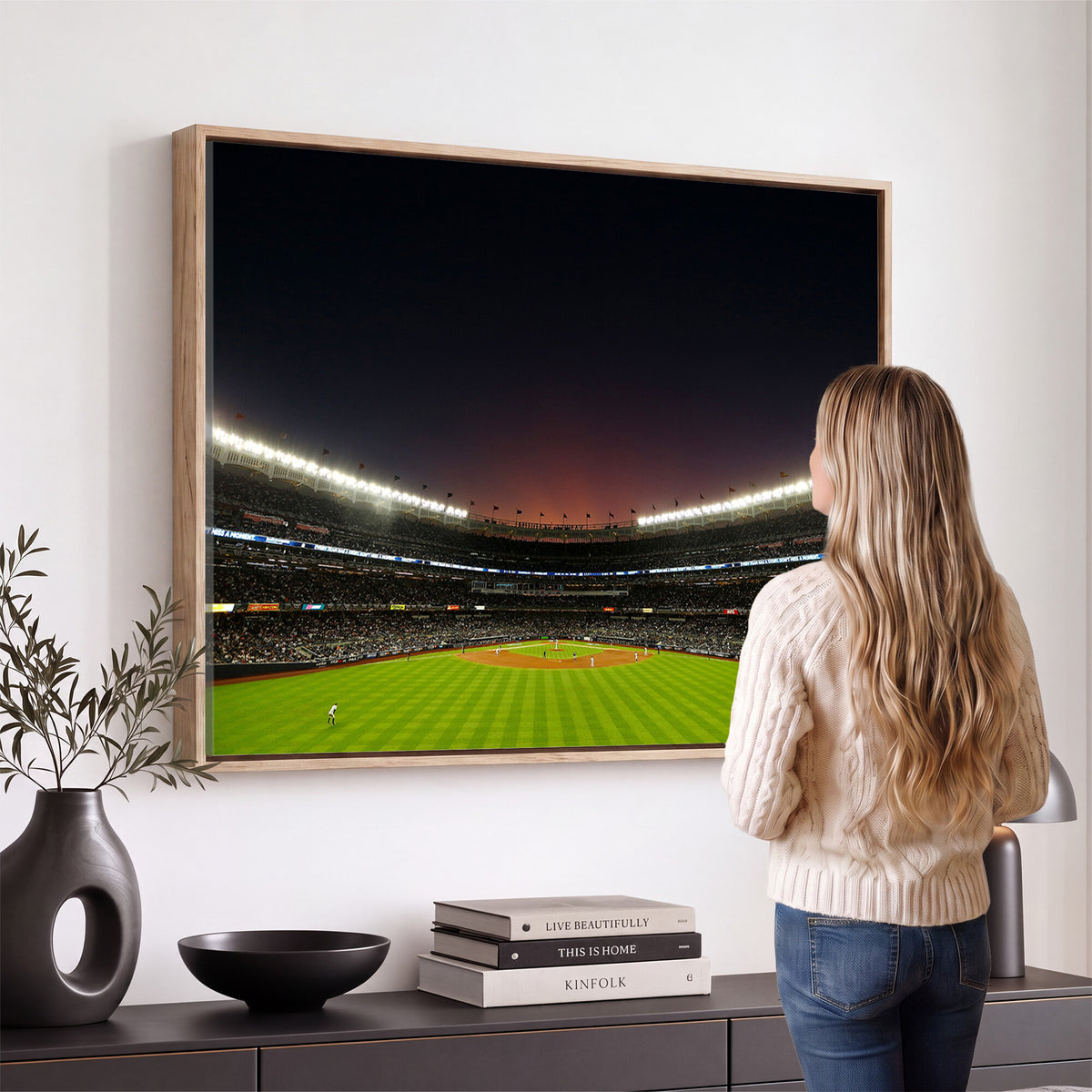 59138-MGV-CV-36X24 - Yankee Stadium Night Game Triple Canvas, New York Yankees Stadium Wall Art