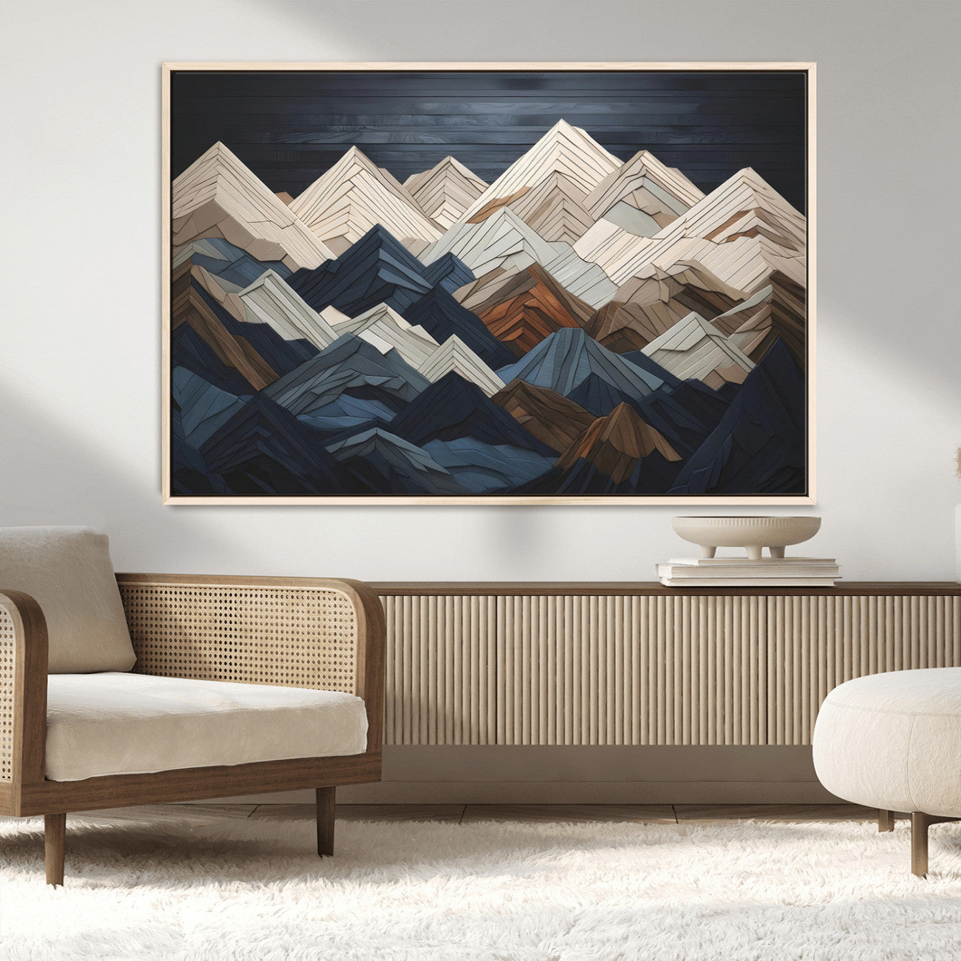 MGV-FC-36X24 - Mountain Range Art Wood Style Wall Art - Ready to Hang 3-Piece Set for Modern Rustic Decor, Abstract