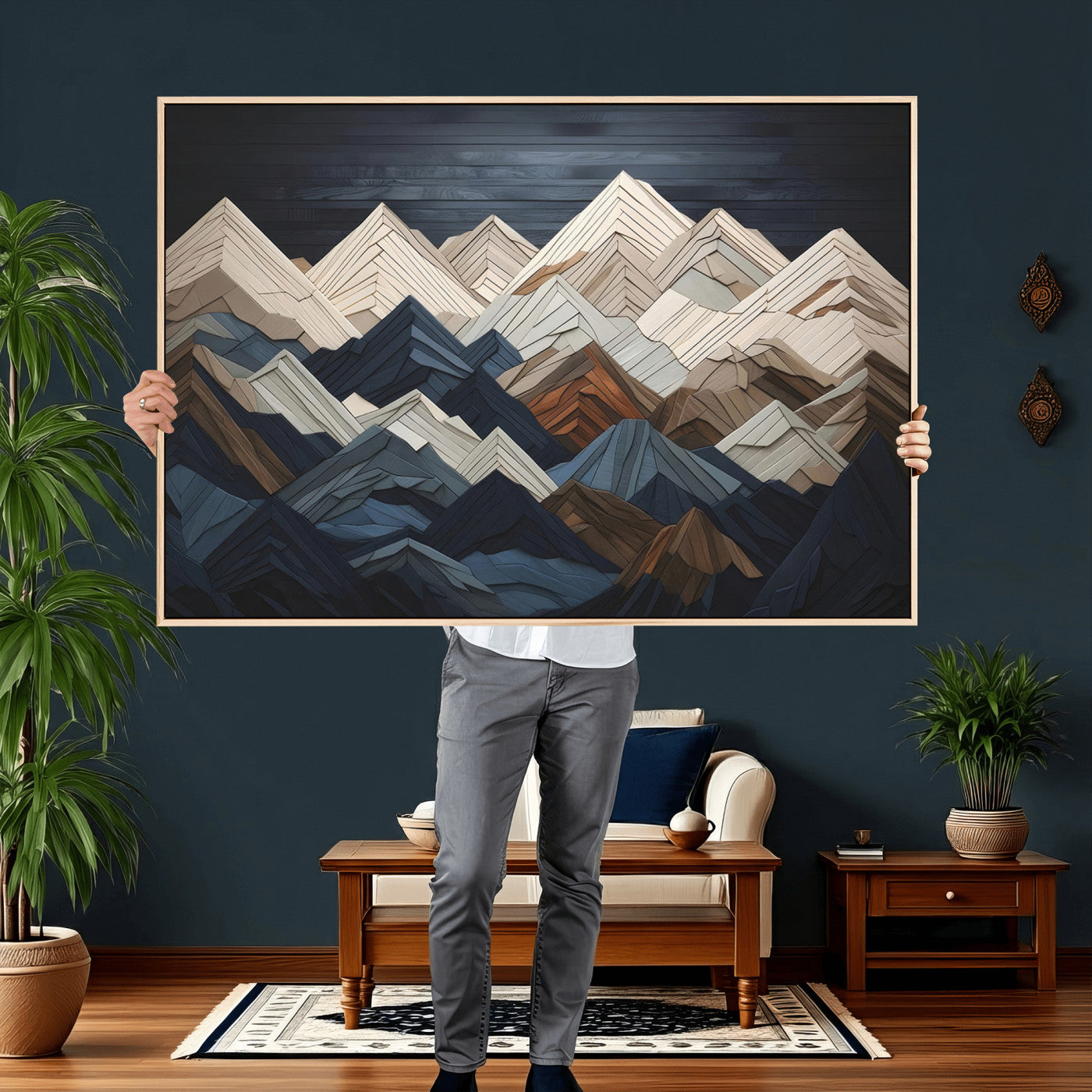 12896-MGV-CV-36X24 - Wood Mountain Range Wall Art - Ready to Hang 3-Piece Set for Modern Rustic Decor, Abstract Wooden