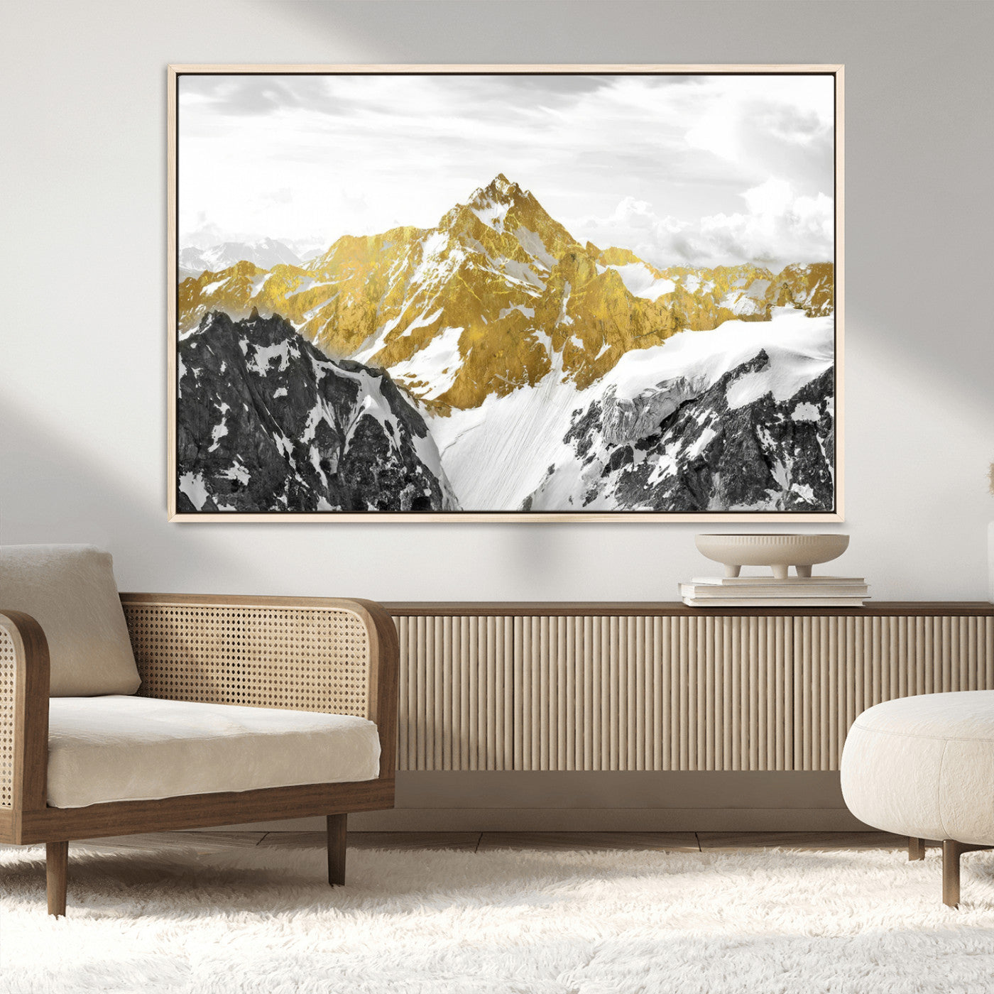 MGV-FC-36X24 - Gold Abstract Mountains Wall Art Print on Canvas, Nature Wall Art Print,