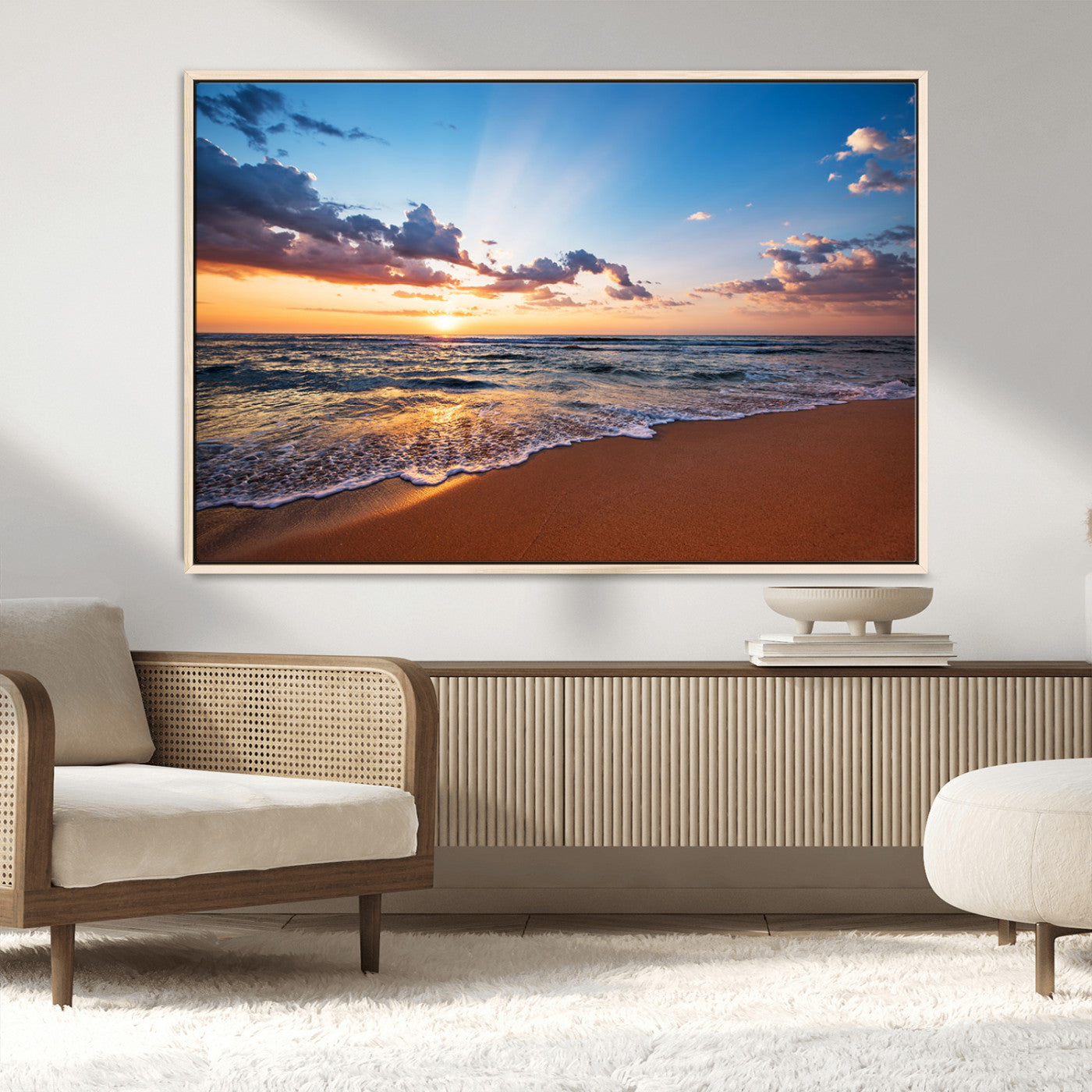 MGV-FC-36X24 - Golden Hour Beach Sunset Wall Art | Canvas Print | Ready to Hang | Coastal Wall Art for Living Room
