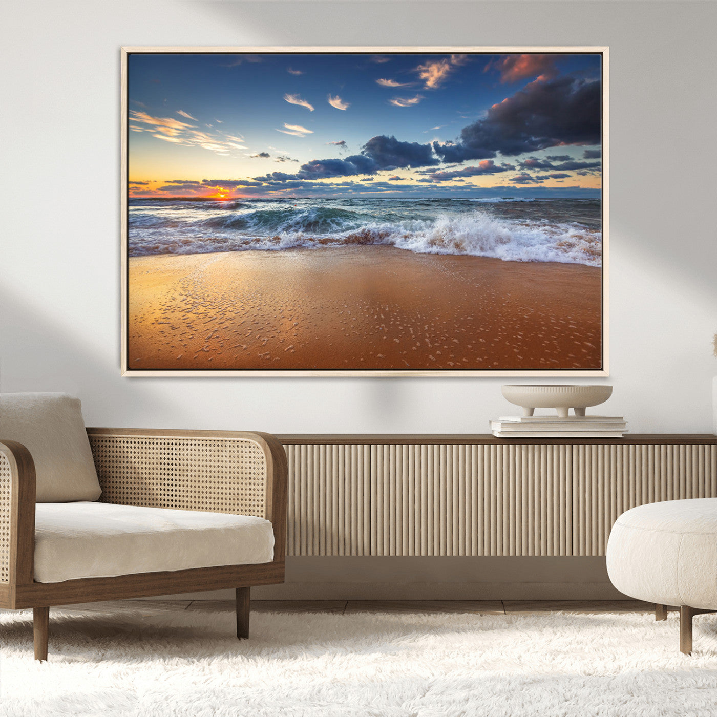 MGV-FC-36X24 - Beach Canvas Wall Art - Coastal Seascape Print for Living Room or Bedroom, Ocean Waves on Sand,