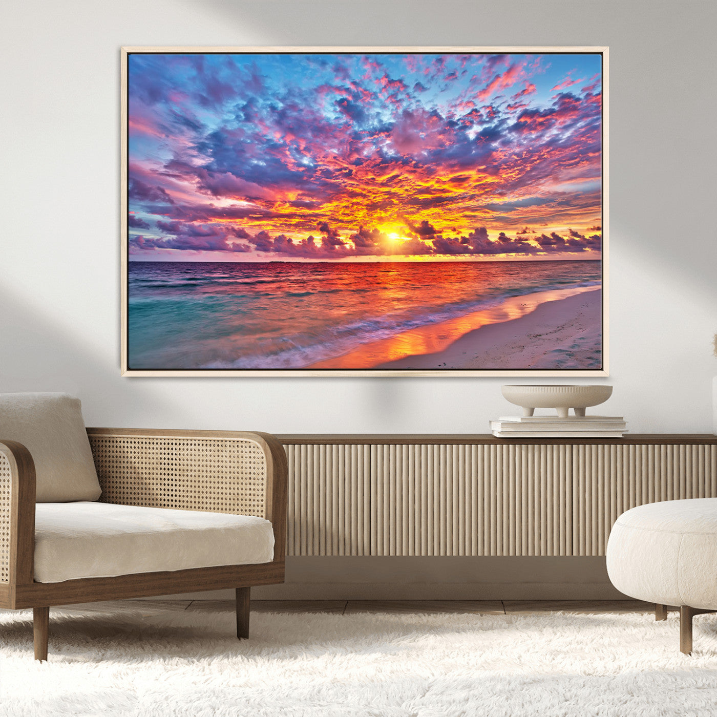 MGV-FC-36X24 - Vibrant Sunset Beach Wall Art - Ocean Sunset Canvas Print | Coastal Wall Art Decor Stunning Sunset