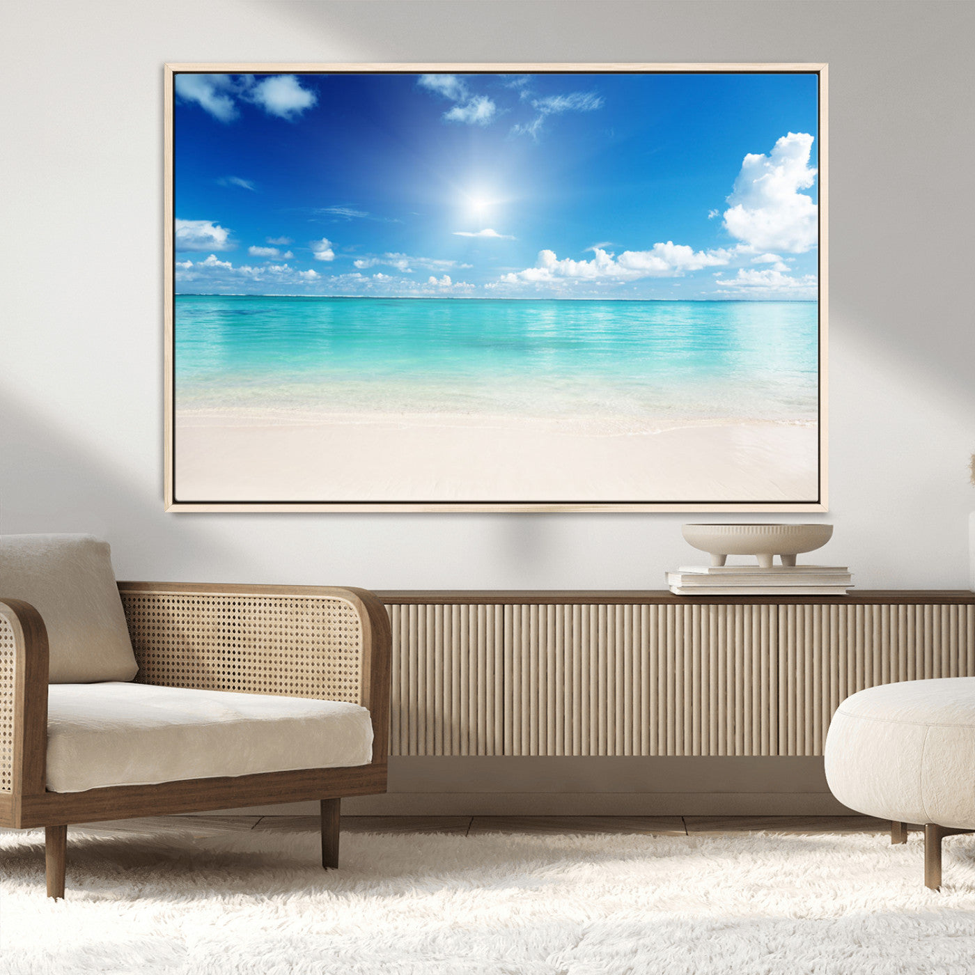 MGV-FC-36X24 - Blue Ocean Wall Art Canvas Print - Tranquil Ocean Paradise Triptych Wall Art - Ready to Hang Beach