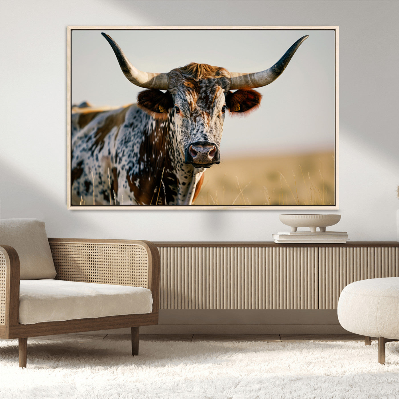 MGV-FC-36X24 - Texas Bull Longhorn Wall Art Canvas Print for Farm House Wall Decor, Farmhouse Wall Art Print