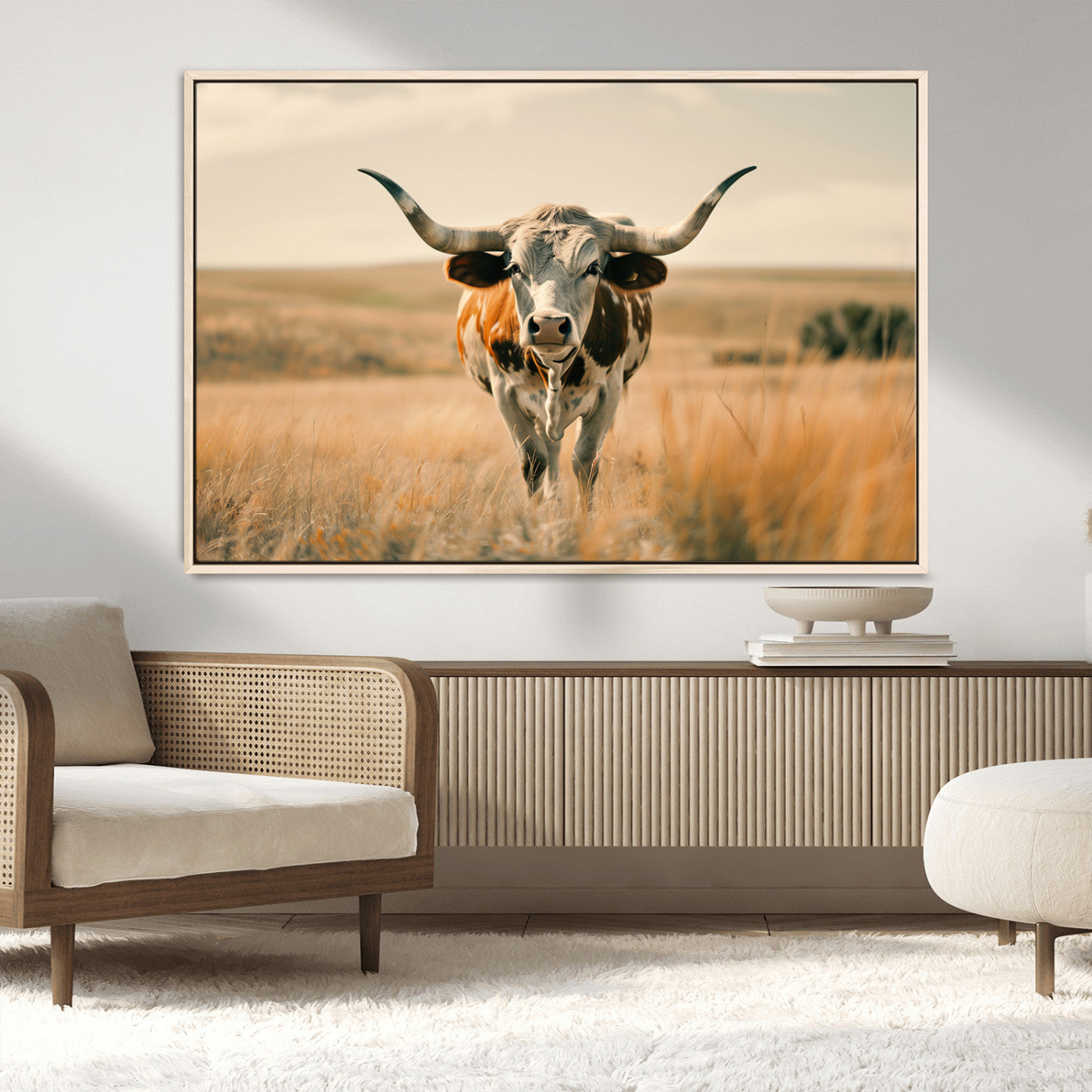 MGV-FC-36X24 - Texas Cow Wall Art Canvas Print for Farm House Wall Decor, Farmhouse Wall Art Print