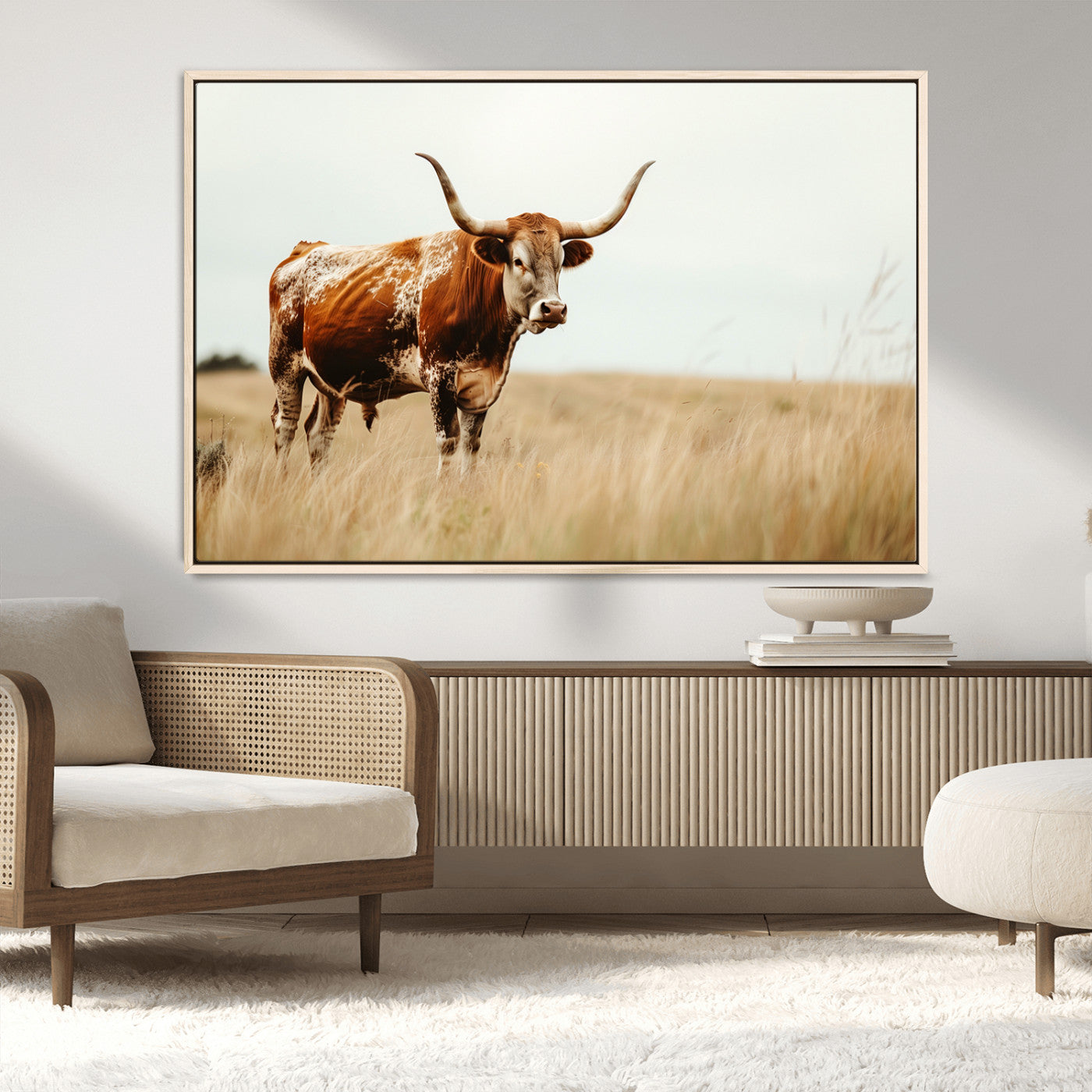 MGV-FC-36X24 - Texas Longhorn Canvas Wall Art Print – Majestic Western Cattle in Rustic Farmhouse Decor – Cow Wall