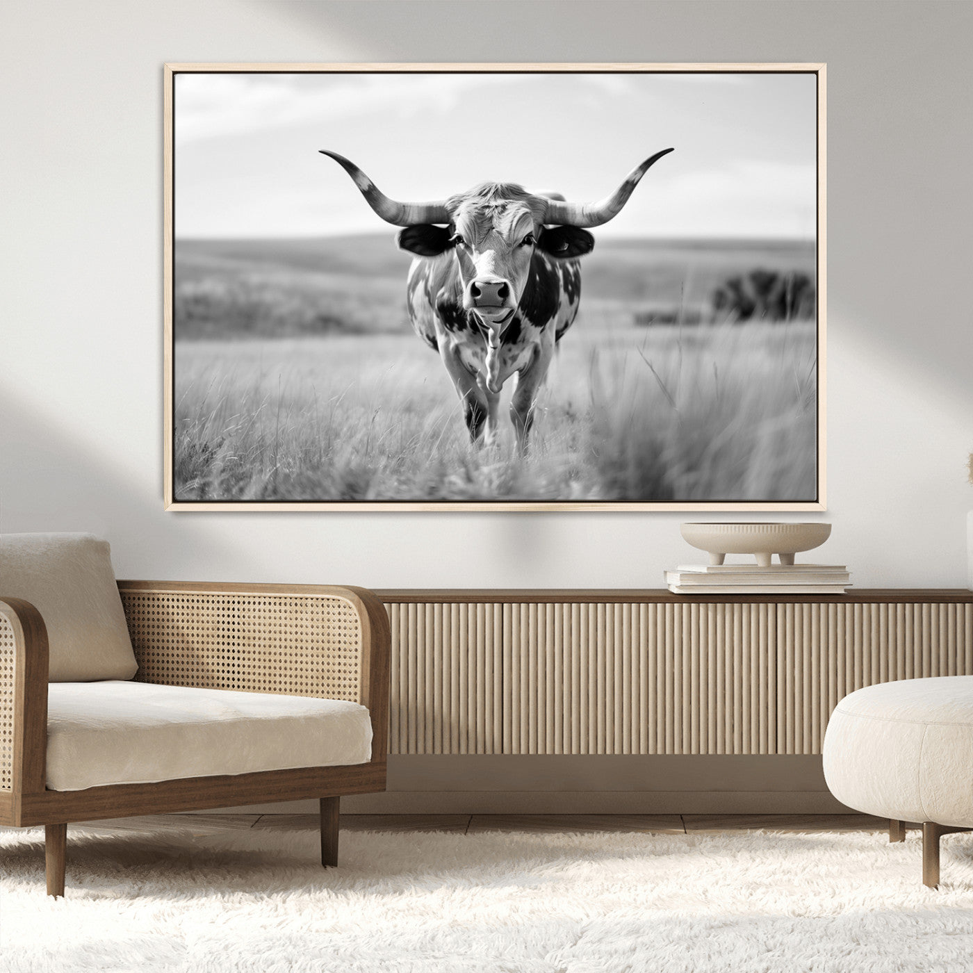 MGV-FC-36X24 - Texas Cow Longhorn Wall Art Canvas Print for Farm House Wall Decor, Farmhouse Wall Art Print