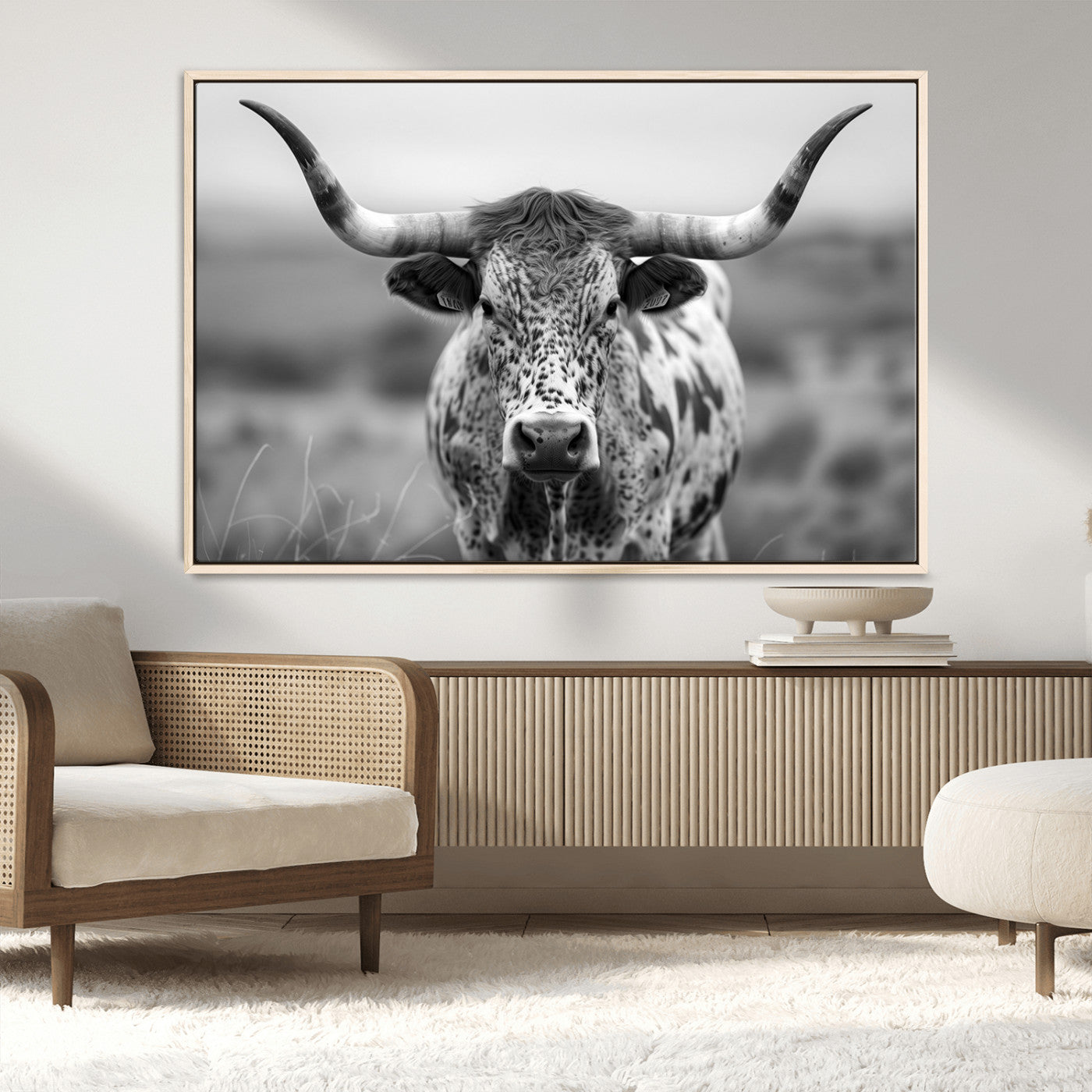 MGV-FC-36X24 - Texas Cow Longhorn Wall Art Canvas Print for Farm House Wall Decor, Farmhouse Wall Art Print