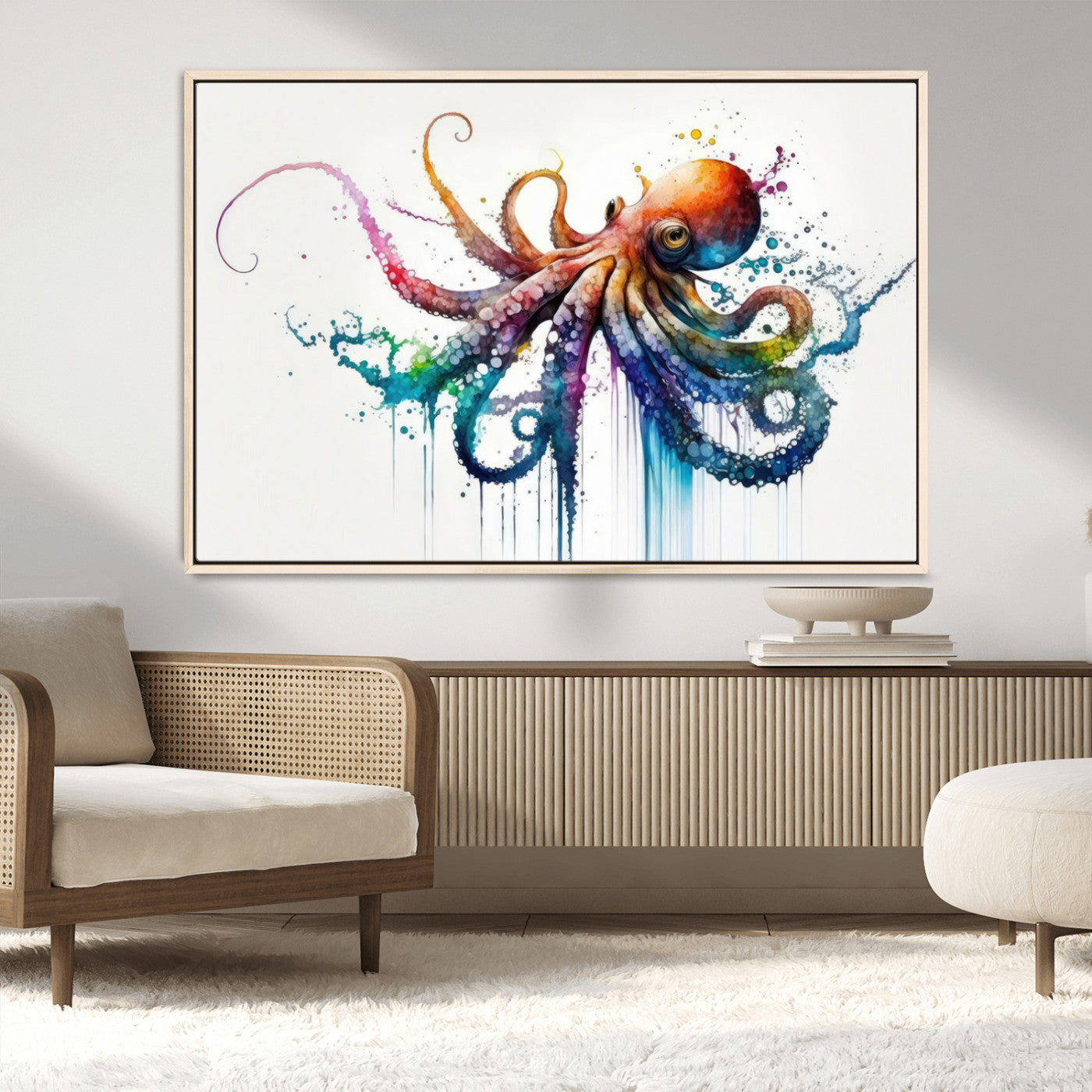 MGV-FC-36X24 - Watercolor Vibrant Octopus Wall Art Canvas Print | Abstract Sea Life Art | Colorful Marine Creature