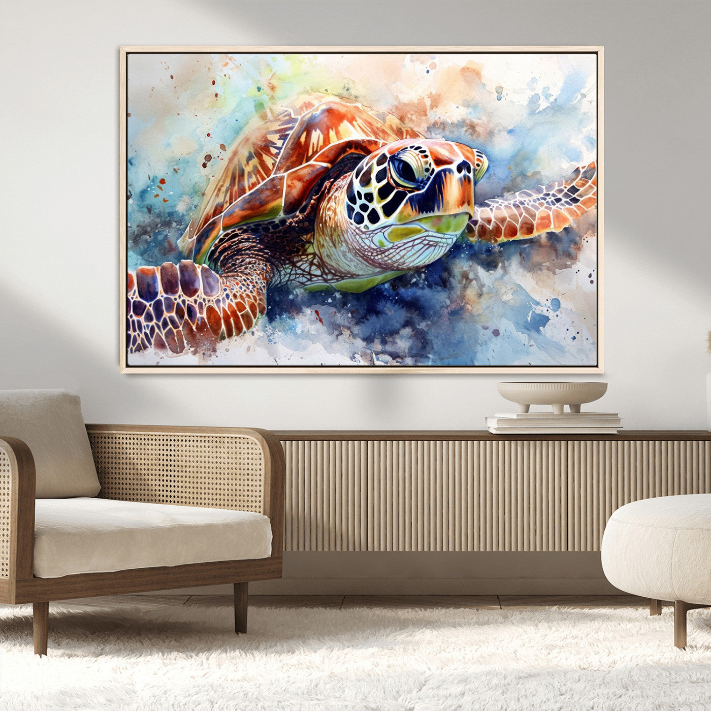 MGV-FC-36X24 - Watercolor Sea Turtle Wall Art Canvas Print - Vibrant Ocean Colors in Watercolor Style - Ready to