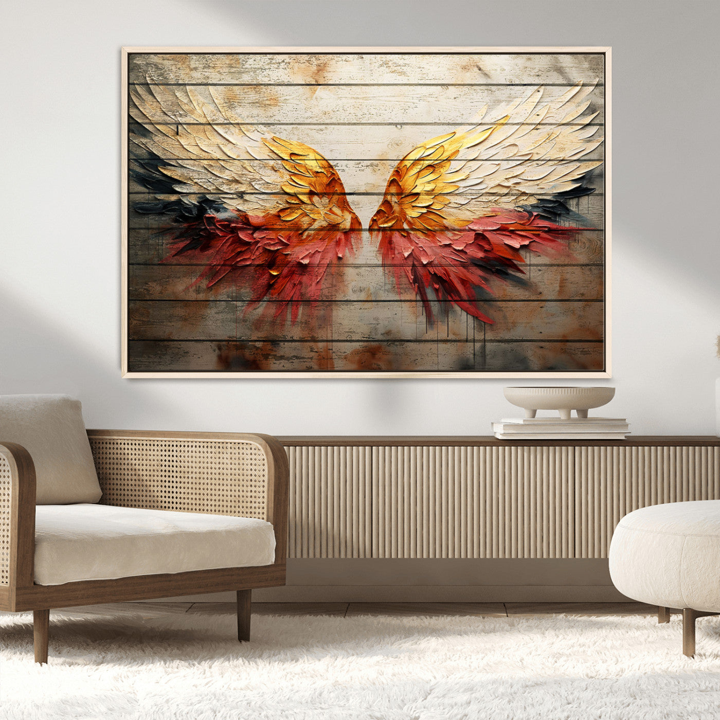 MGV-FC-36X24 - Abstract Angel Wings Canvas Wall Art – Framed and Ready to Hang Modern Angelic Wings Decor for