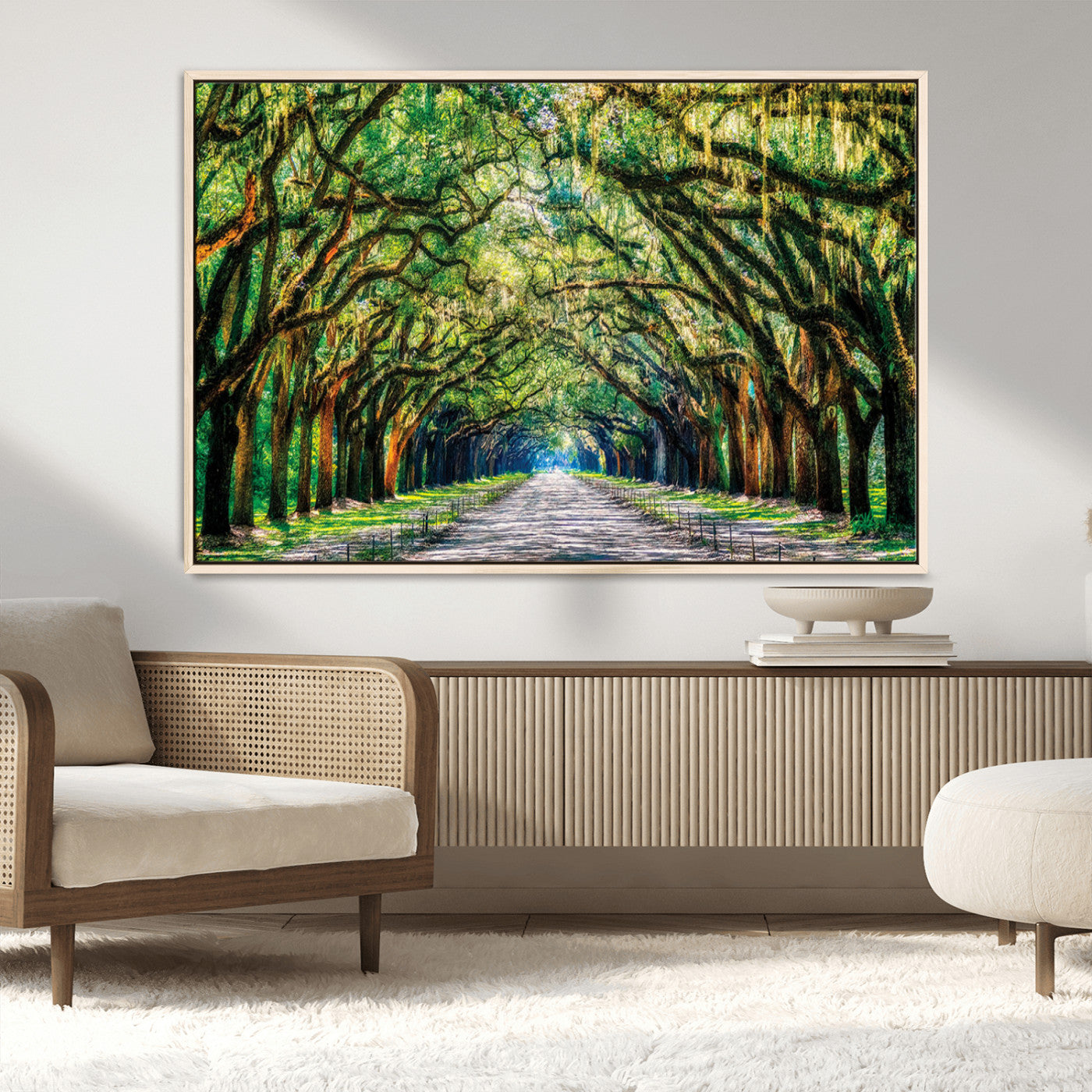 MGV-FC-36X24 - Serene Tree Tunnel Wall Art Canvas Print – Pathway Under Canopy of Lush Green Trees, Nature-Inspired