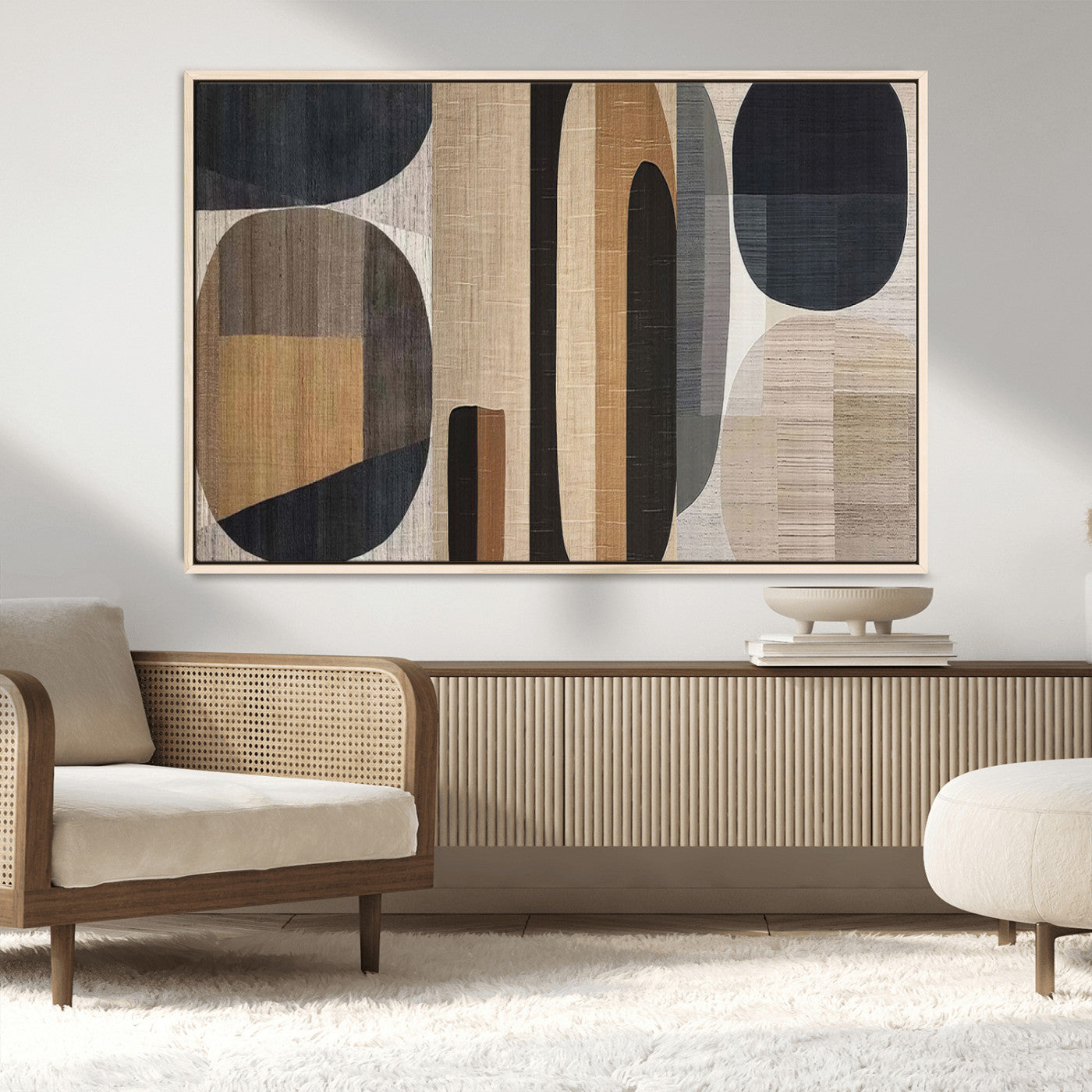 MGV-FC-36X24 - Abstract Minimalist Canvas Wall Art - Neutral Geometric Modern Boho Decor, Minimalist Brown Wabi