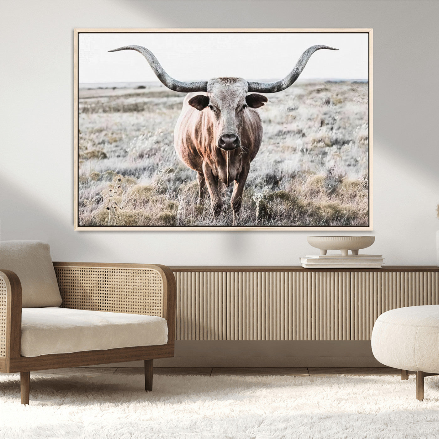 -Rustic Texas Longhorn Wall Art Canvas Print | Western Farmhouse Decor for Living Room or Office,
