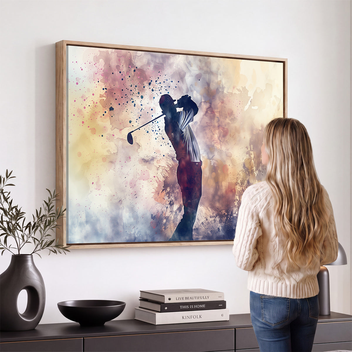 10848-MGV-CV-36X24 - Abstract Watercolor Golf Player Wall Art Canvas Print