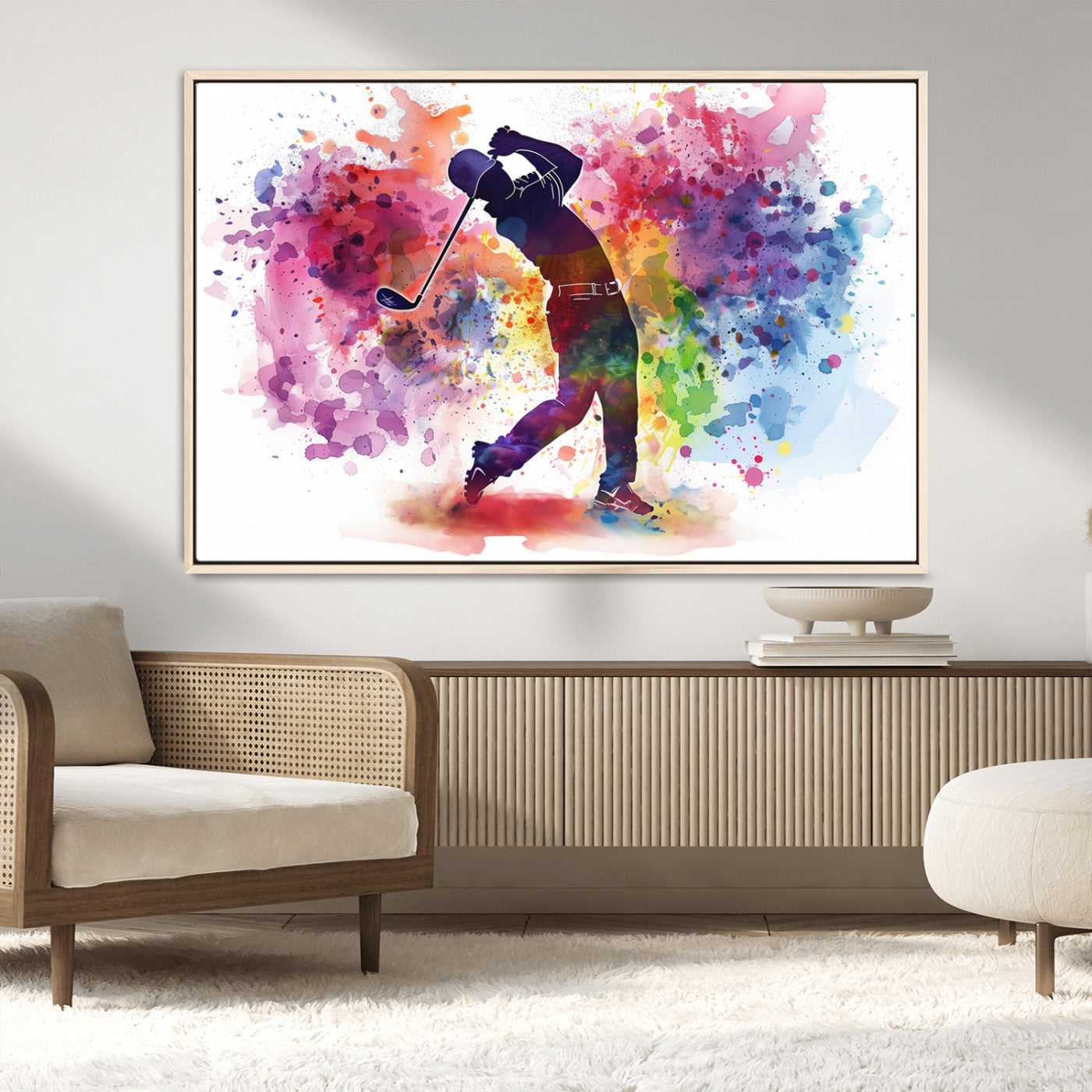 MGV-FC-36X24 - Colorful Golfer Swing Wall Art Canvas Print - Ready to Hang, Framed Sports Decor