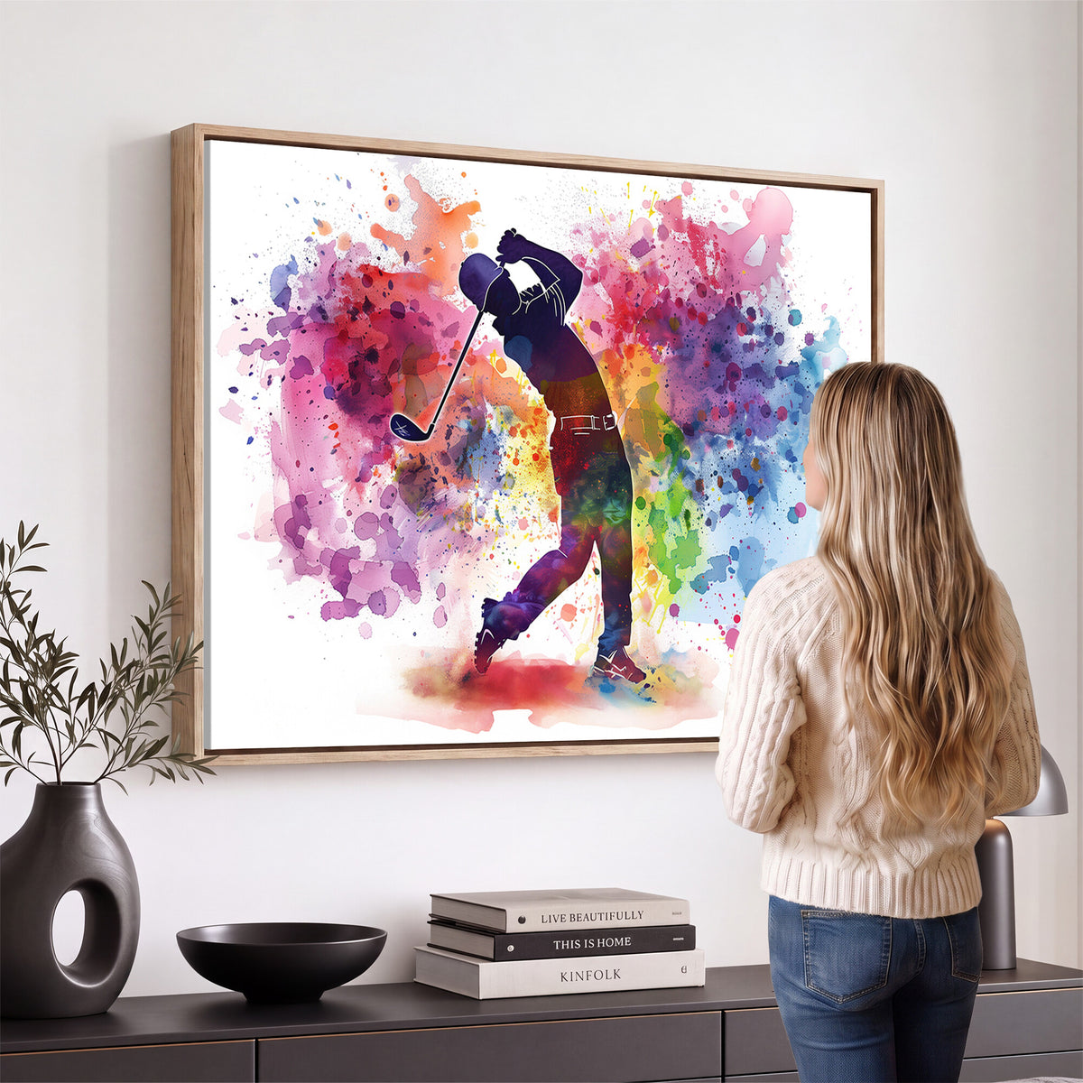 66537-MGV-CV-36X24 - Colorful Golfer Swing Wall Art Canvas Print, Ready to Hang