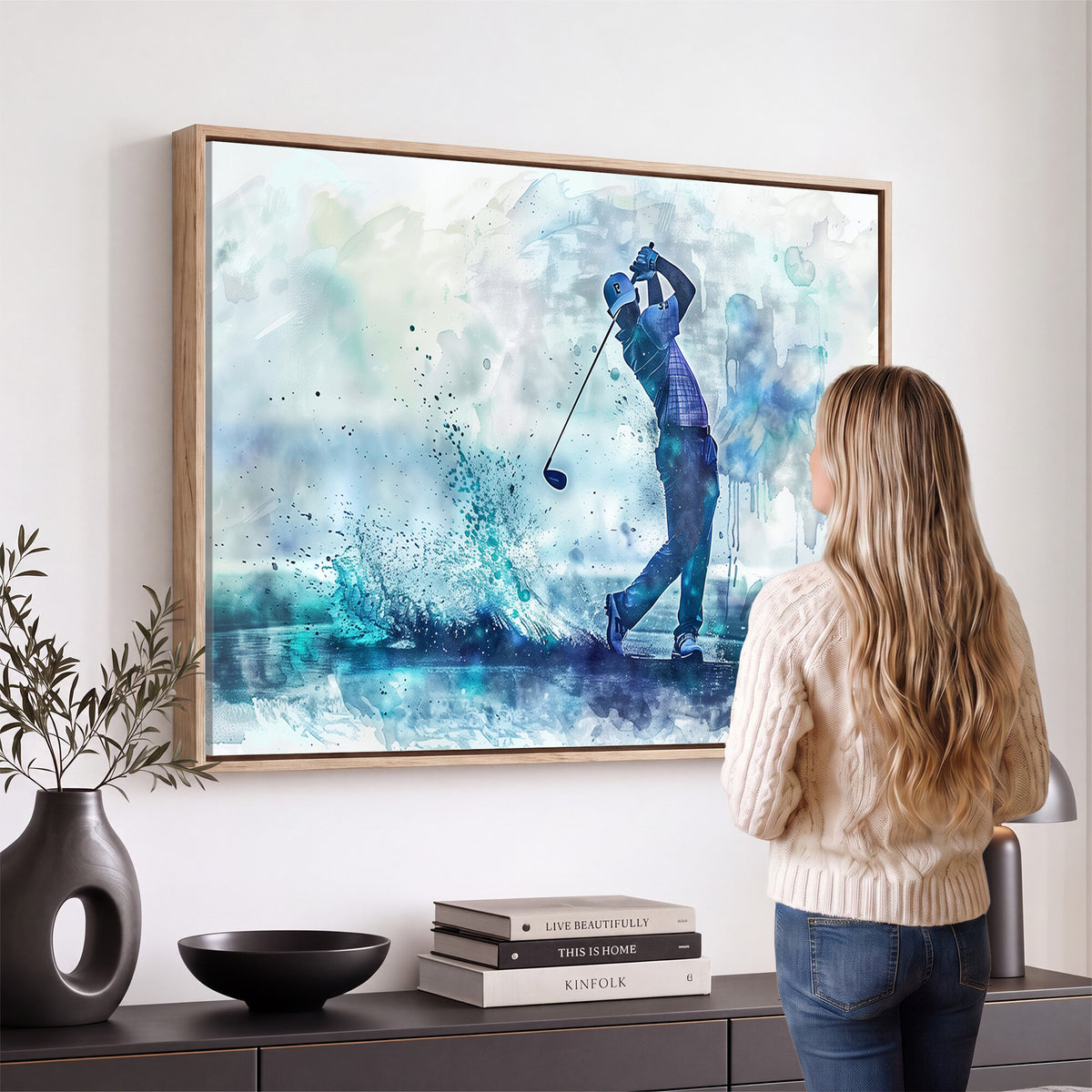 45328-MGV-CV-36X24 - Watercolor Abstract Golf Swing Wall Art Canvas Print