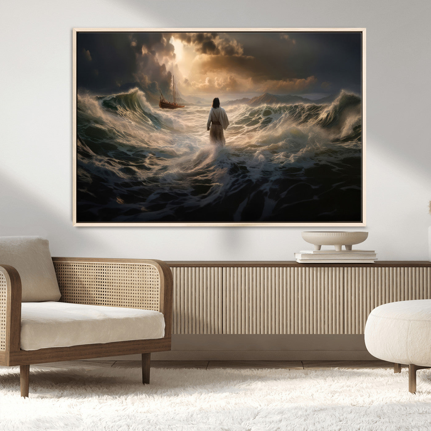 MGV-FC-36X24 - Jesus Walking on Water Wall Art Canvas Print - Religious Spiritual Decor - Jesus Wall Art Canvas