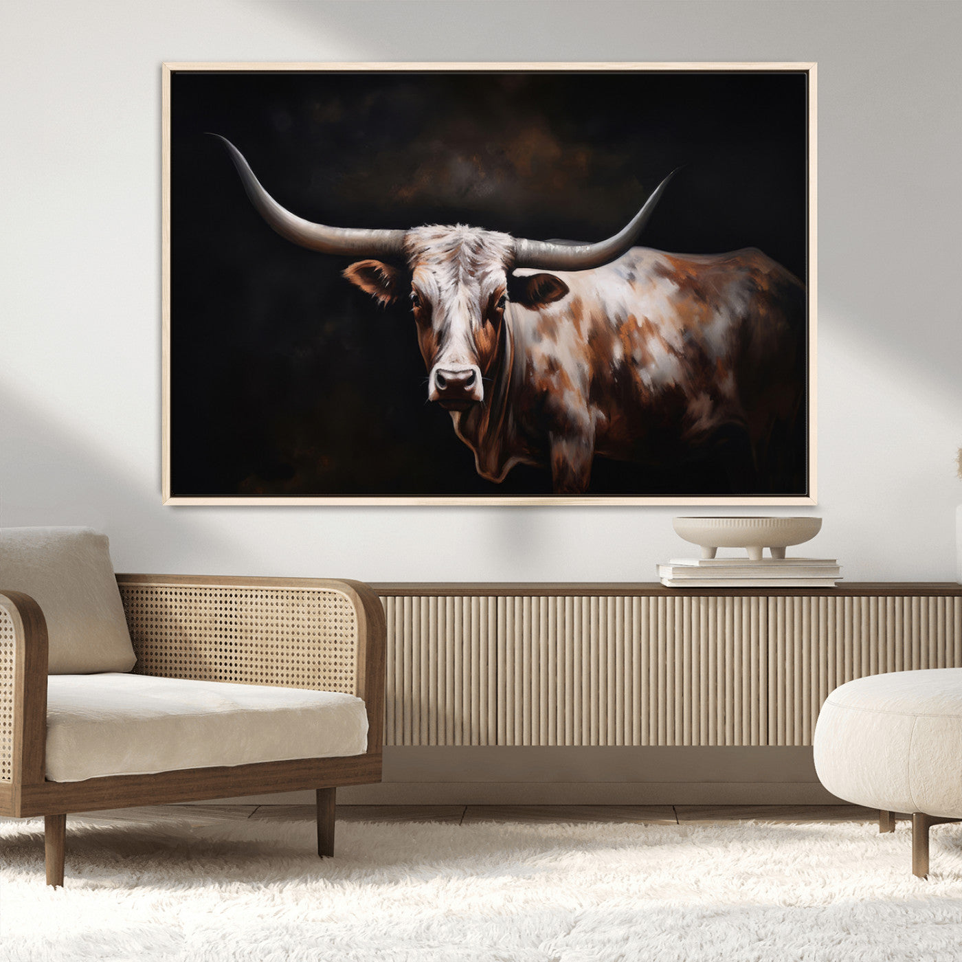 82543-MGV-CV-36X24-Texas Longhorn Wall Art Canvas Print | Western Ranch Decor | Bold Rustic Cattle Artwork | Ready to