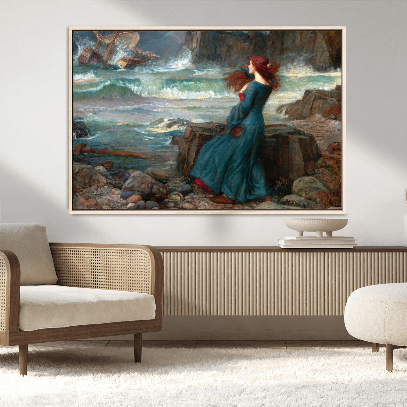 1-MGV-FC-36X24_Natural-Miranda by the Shore Wall Art Canvas Print – Tempest Scene Ocean Storm – Ready to Hang