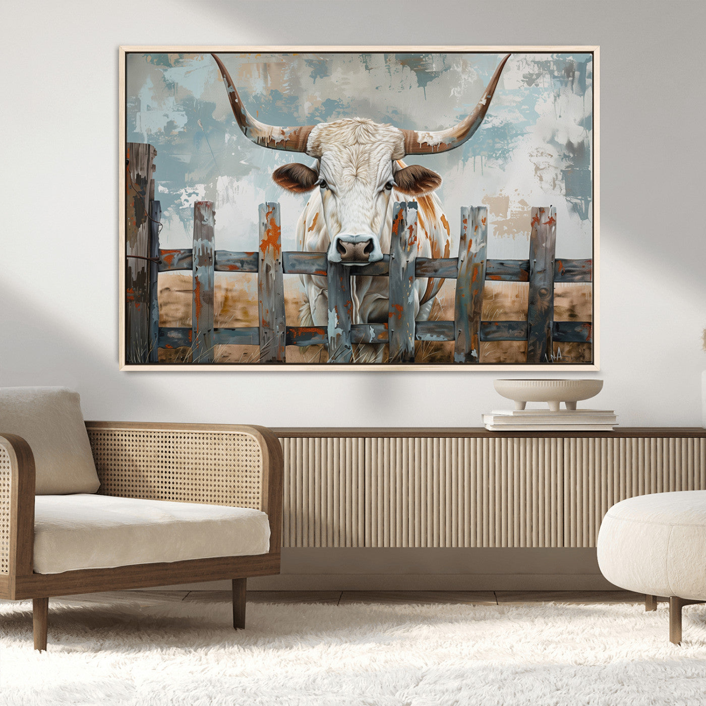 MGV-FC-36X24 - Vintage Cow Wall Art Canvas Print for Farmhouse Wall Decor Theme, Cattle Wall Art Print