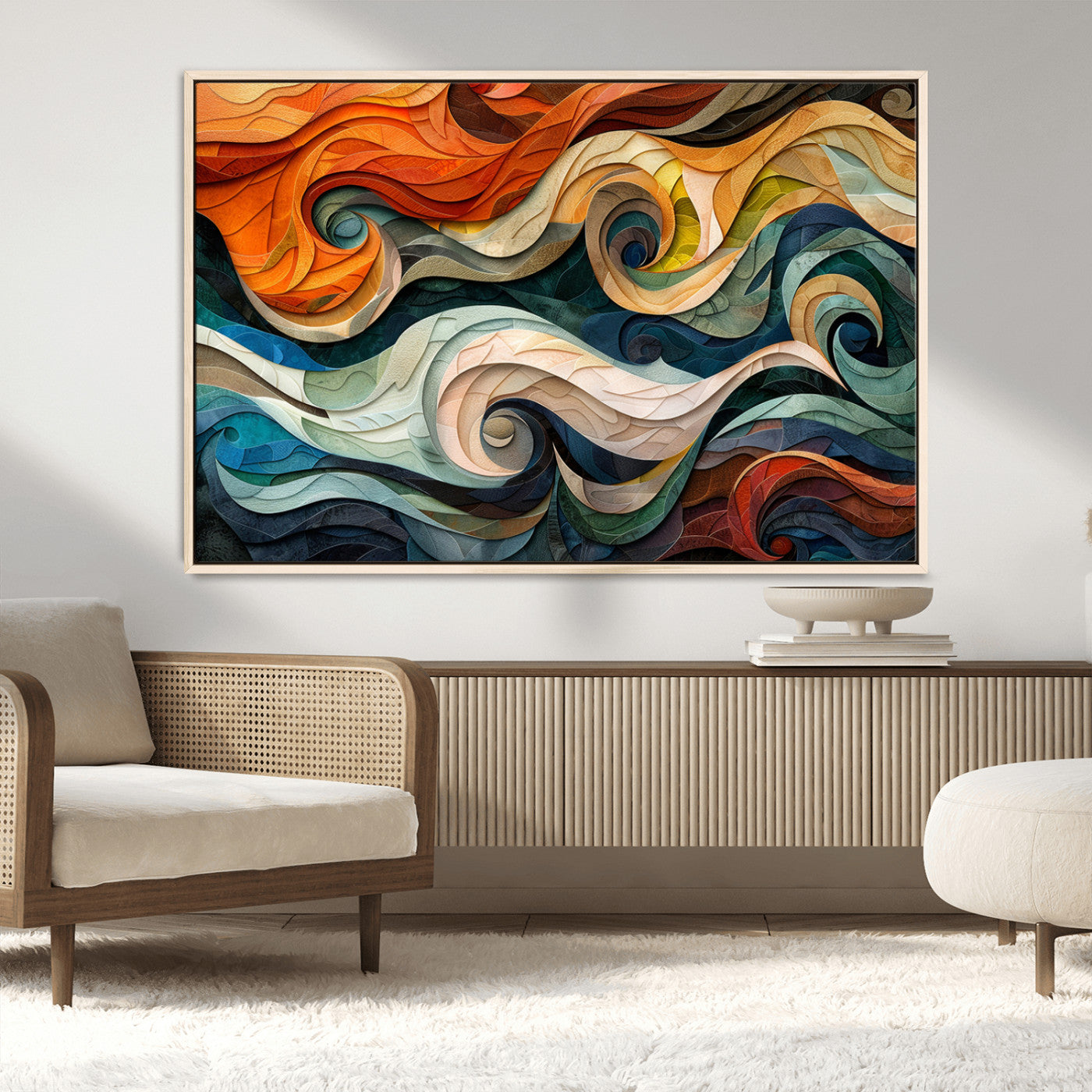 MGV-FC-36X24 - Abstract Wave Wall Art | Ready to Hang Framed Canvas Print | Vibrant Home Decor for Modern Spaces