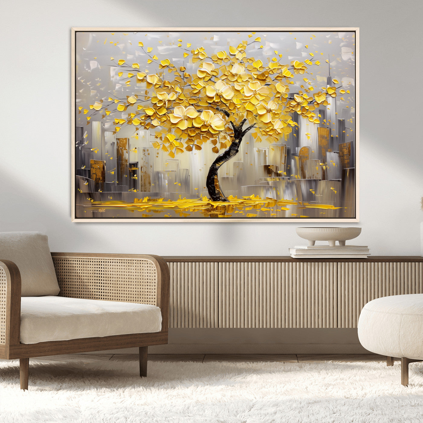 -Golden Tree Canvas Print | Abstract Wall Art for Modern Homes | Ready to Hang Framed Artwork