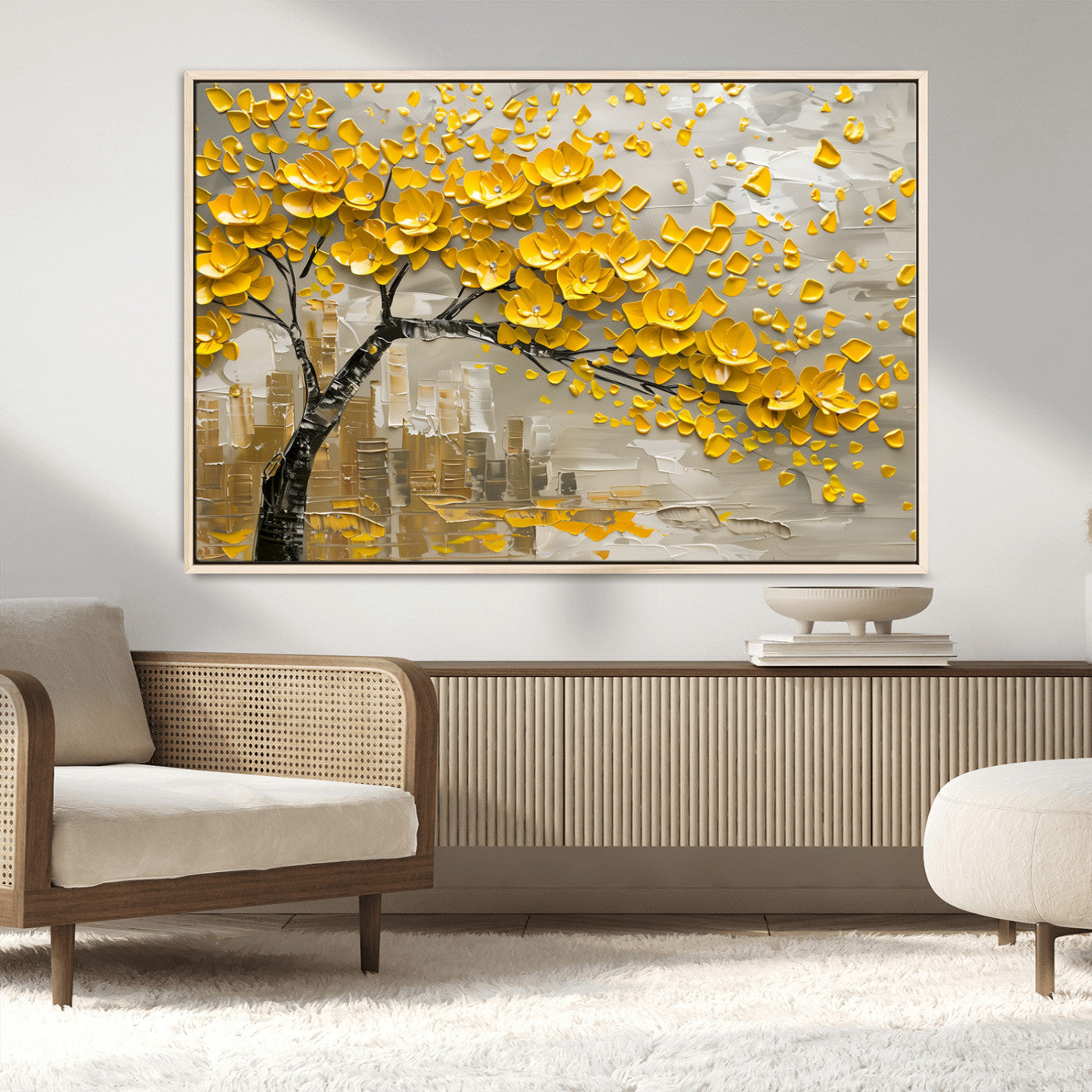 MGV-FC-36X24 - Yellow Blossom Tree Canvas Wall Art - Floral Abstract Modern Contemporary Artwork for Living Room or