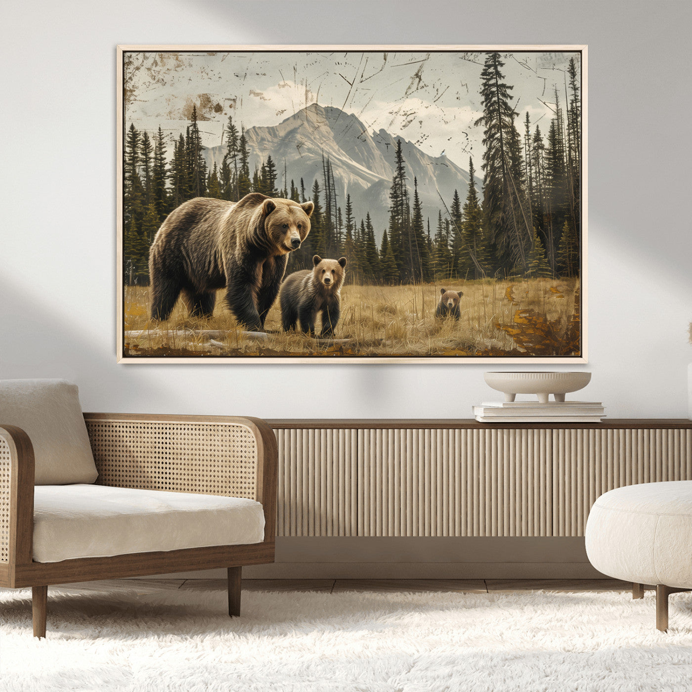 MGV-FC-36X24 - Rustic Grizzly 399 Bear Family Wall Art Canvas Print