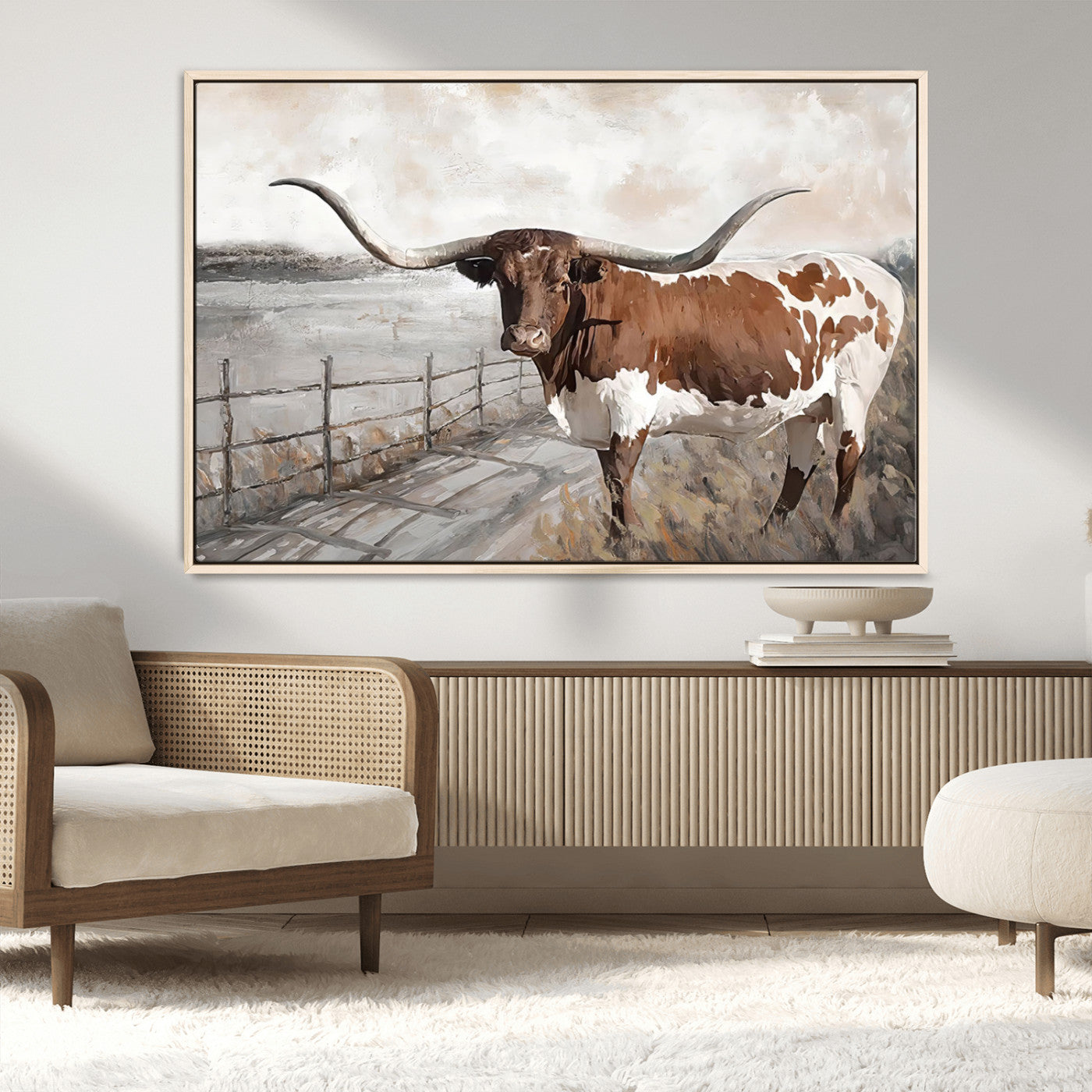 57340-MGV-CV-36X24-Vintage Texas Cow Wall Art Canvas Print, Rustic Longhorn Wall Art | Canvas Print for Farmhouse Decor