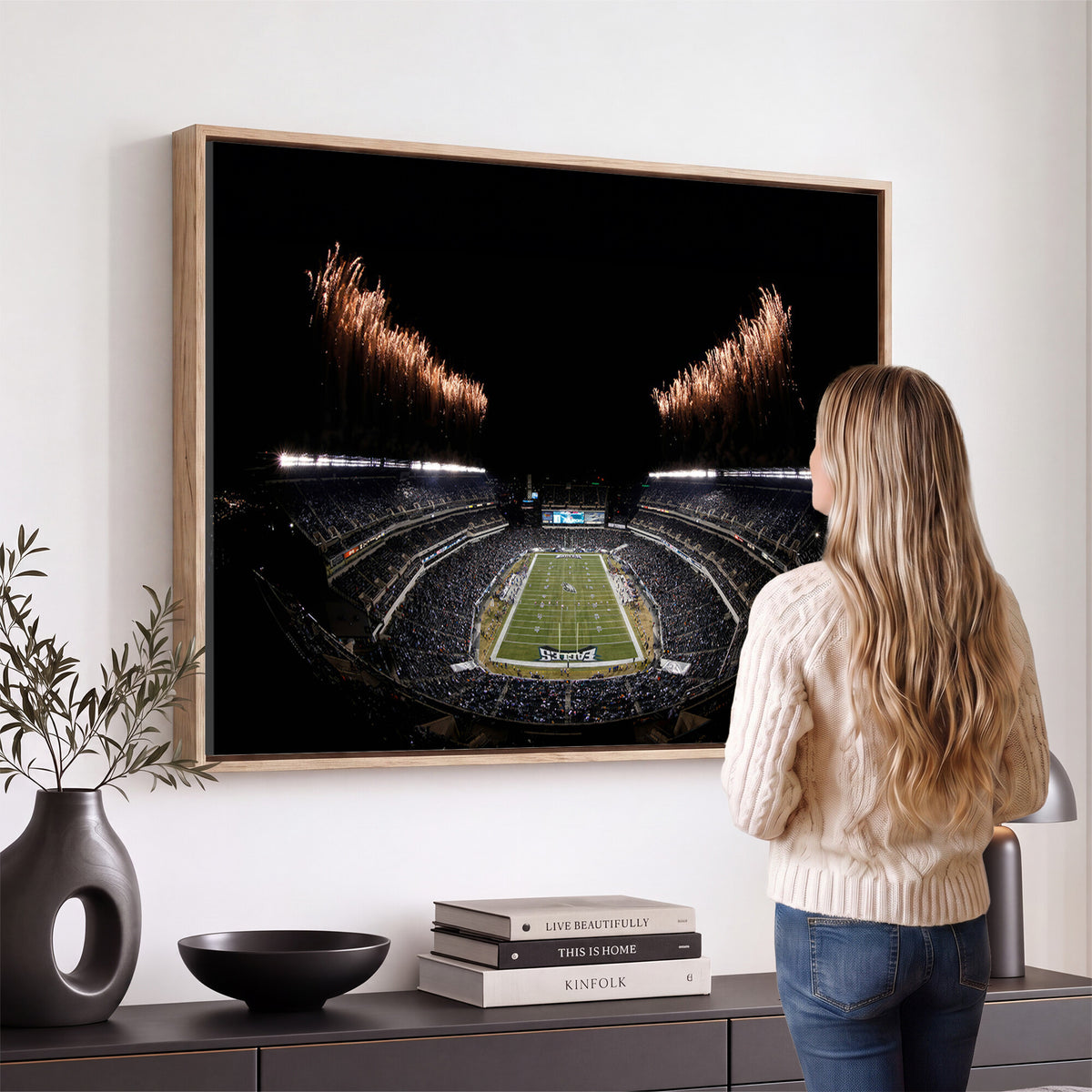 89680-MGV-CV-36X24 - Eagles Field Stadium Wall Art, Philadelphia Eagles Football, Framed and Ready to Hang