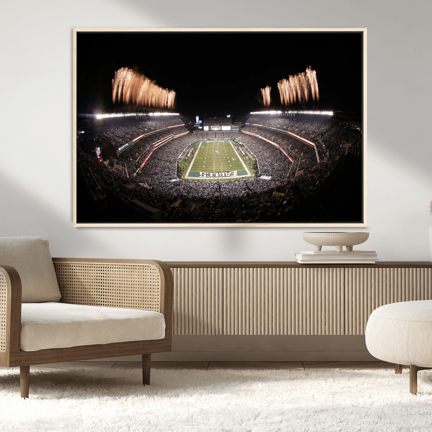 48893-MGV-CV-36X24-Eagles Field Stadium Wall Art - Lincoln Financial Field Fireworks Game Triple Canvas Wall Art -