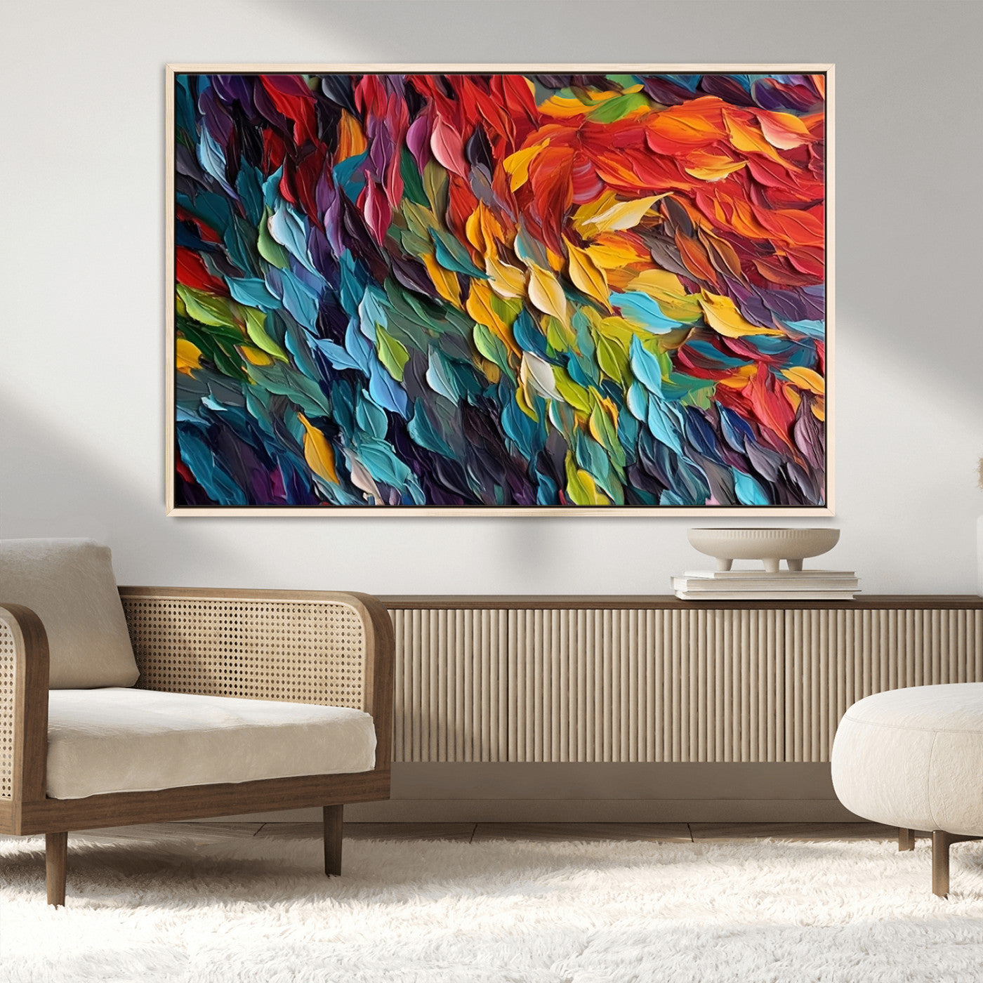 -Vibrant Abstract Leaf Wall Art Canvas Print | Bold Colorful Canvas for Living Room or Office | Ready