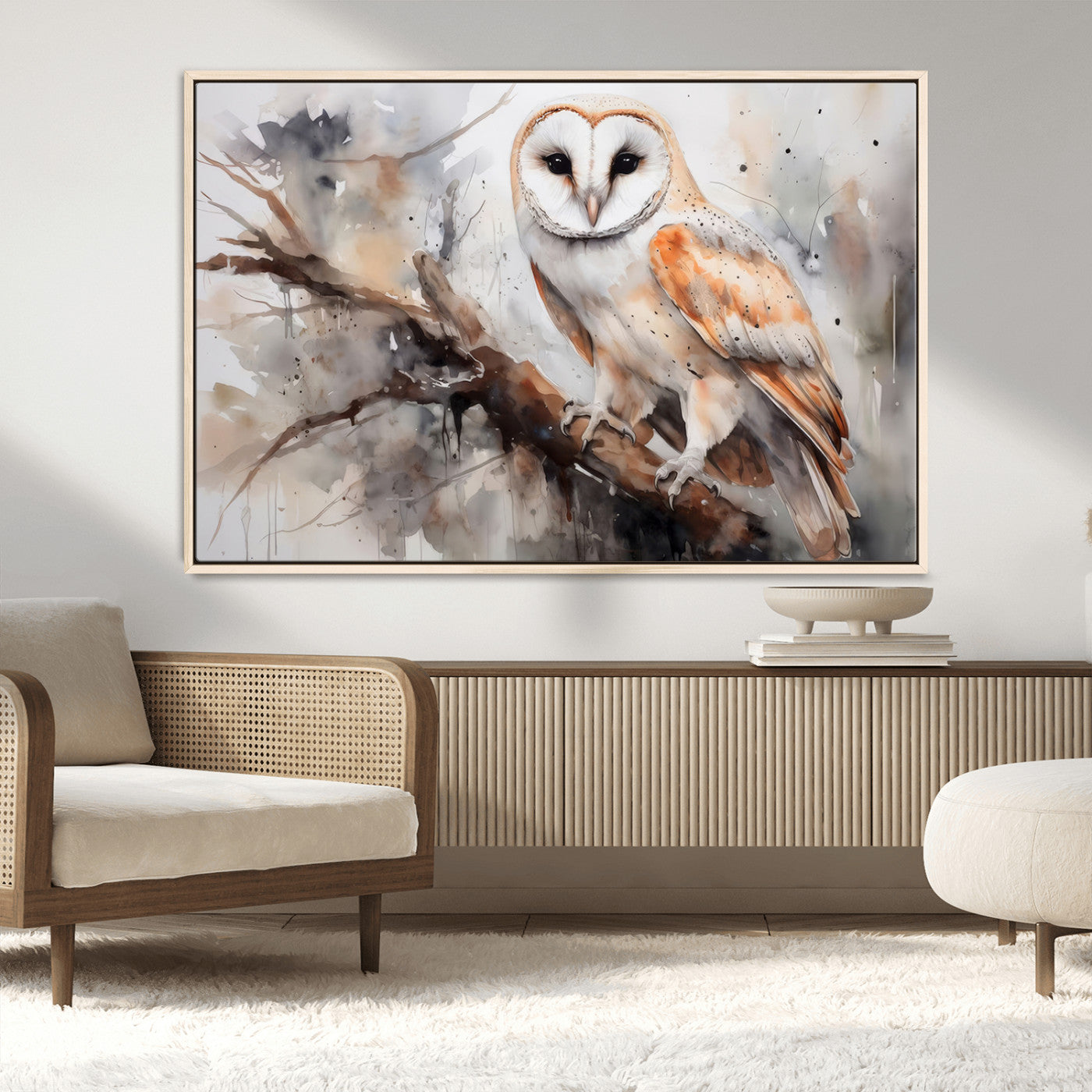 MGV-FC-36X24 - Barn Owl Wall Art | Watercolor Barn Owl Canvas Print | Perfect for Farmhouse Wall Decor | Ready to