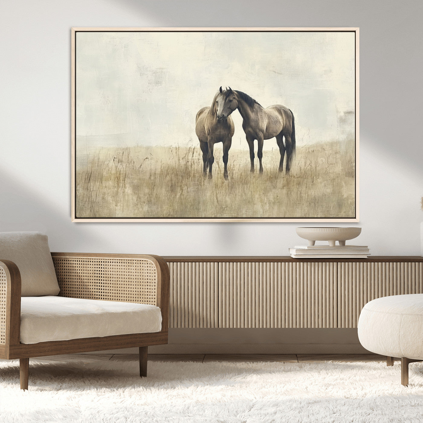 MGV-FC-36X24 - Chines Style Grunge Horses Wall Art Canvas Print