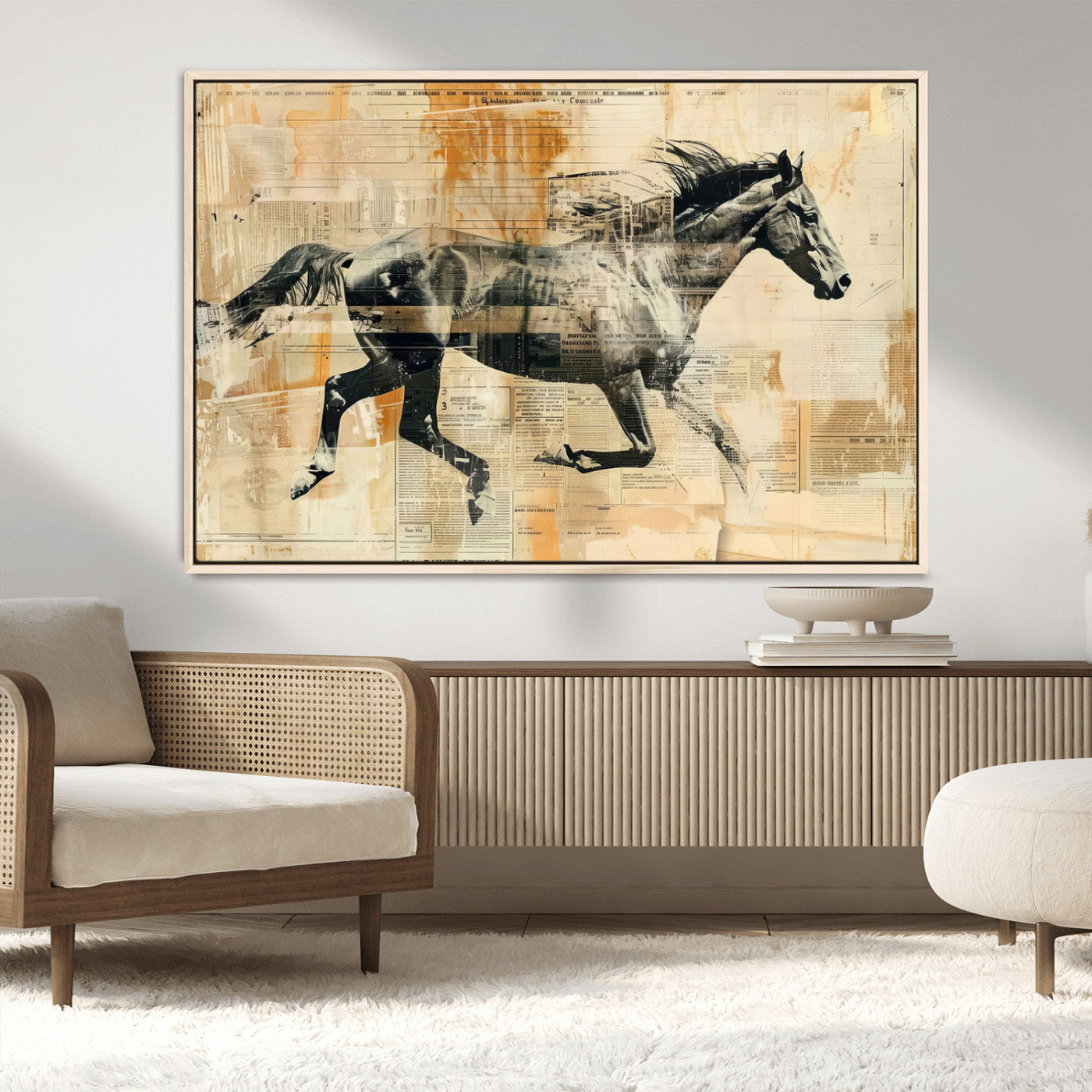 MGV-FC-36X24 - Chines Style Running Horse Western Wall Art | Farmhouse Wall Decor | Ready to Hang Framed Canvas