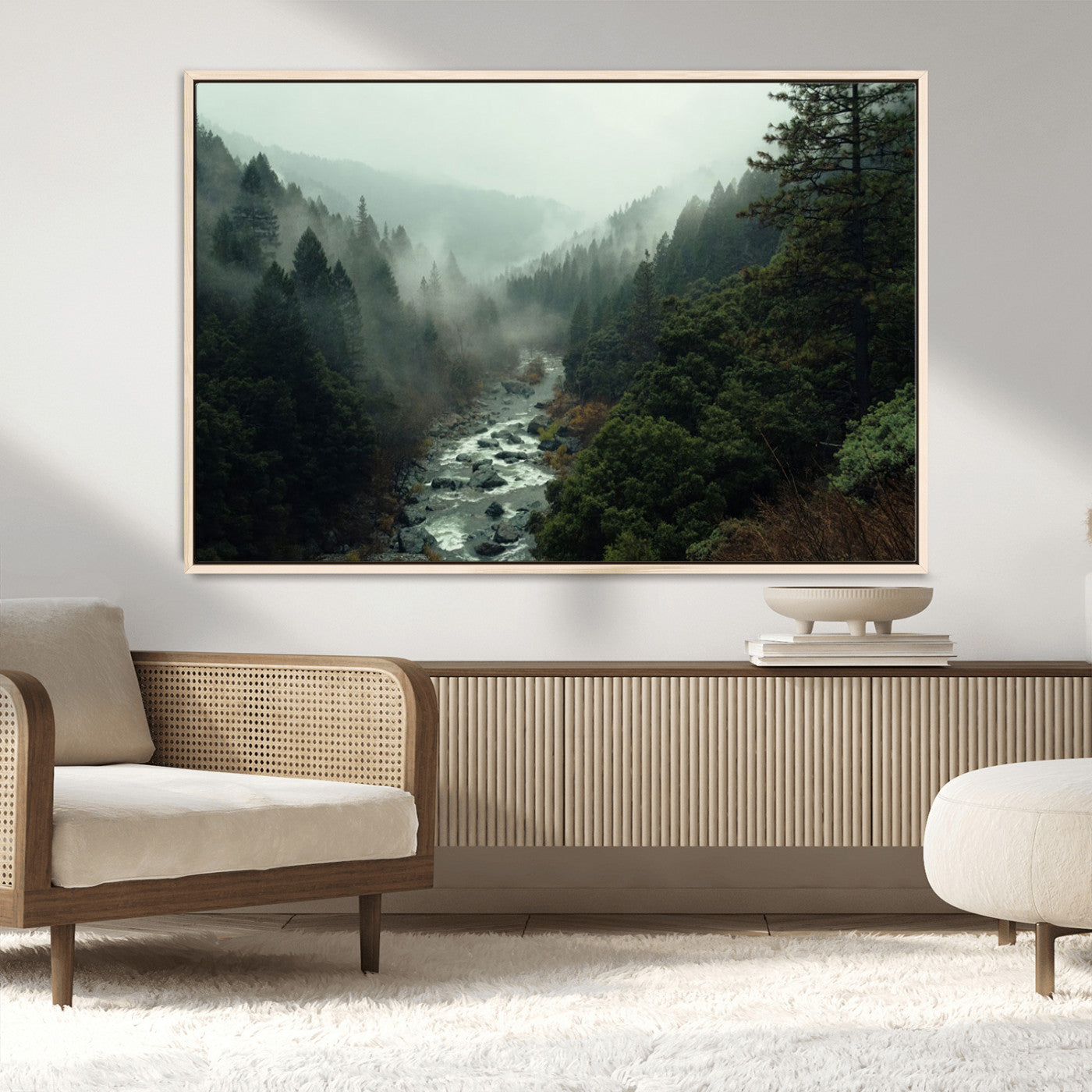 MGV-FC-36X24 - Misty Forest Wall Art | Ready to Hang and Framed | Tranquil Nature Landscape for Living Room or